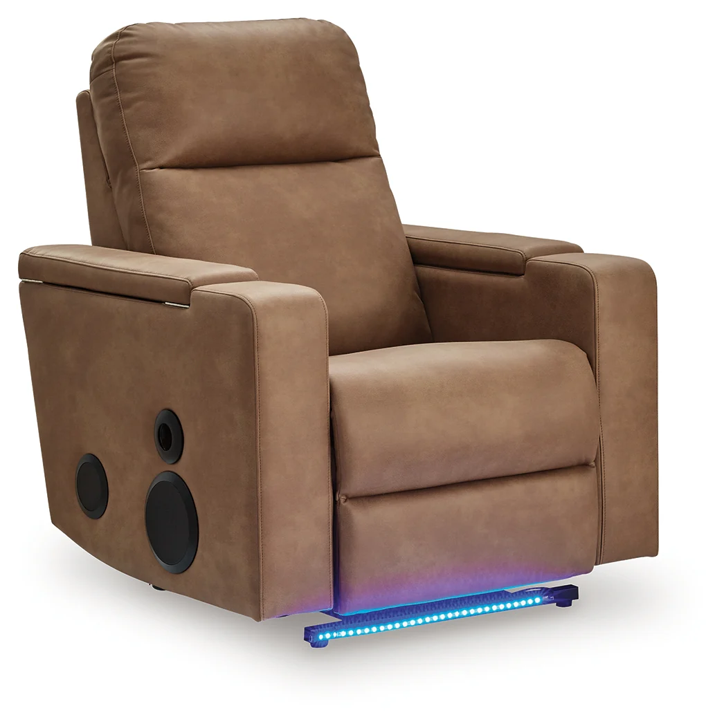 Lorrenton Caramel Faux Leather Power Glider Recliner with Audio System - Image 2