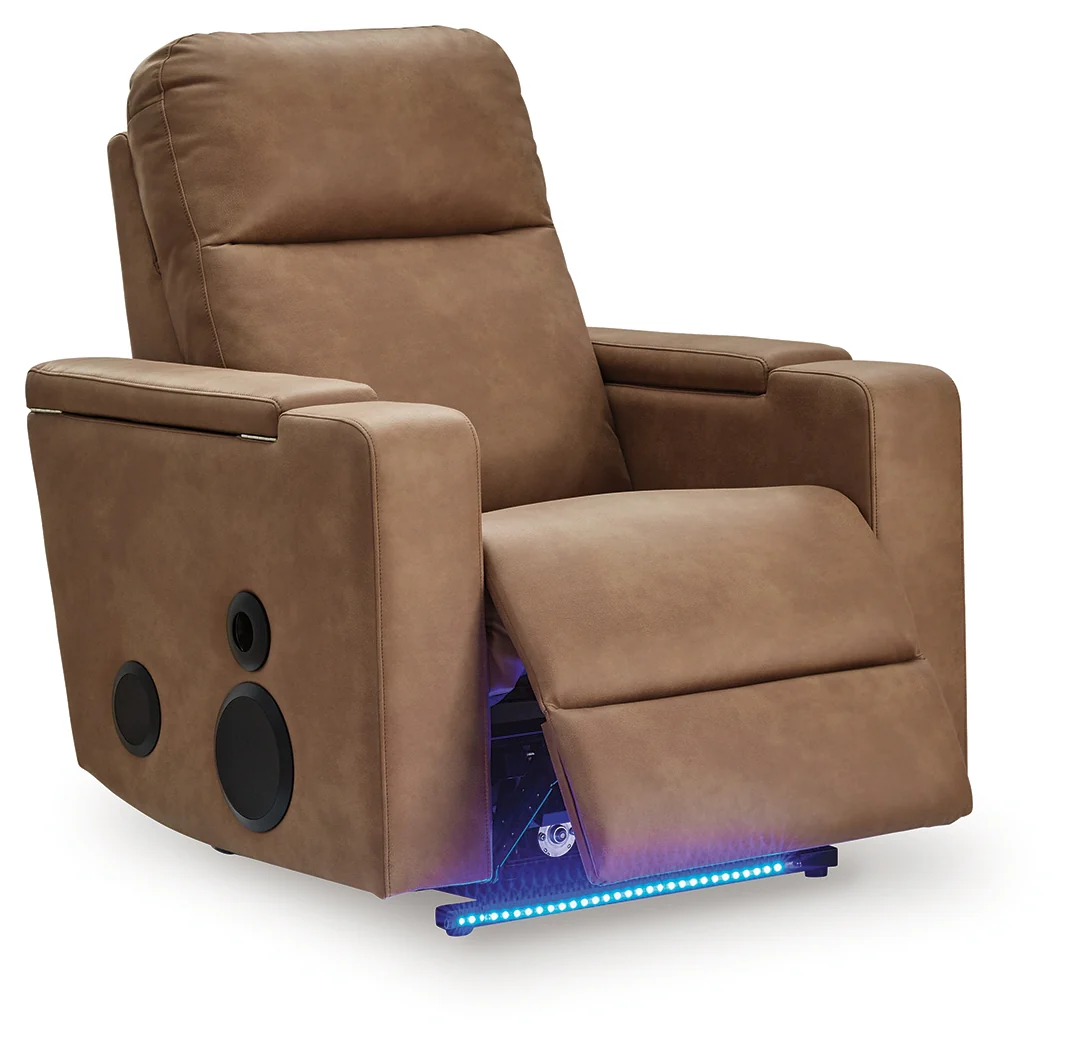 Lorrenton Caramel Faux Leather Power Glider Recliner with Audio System - Image 3