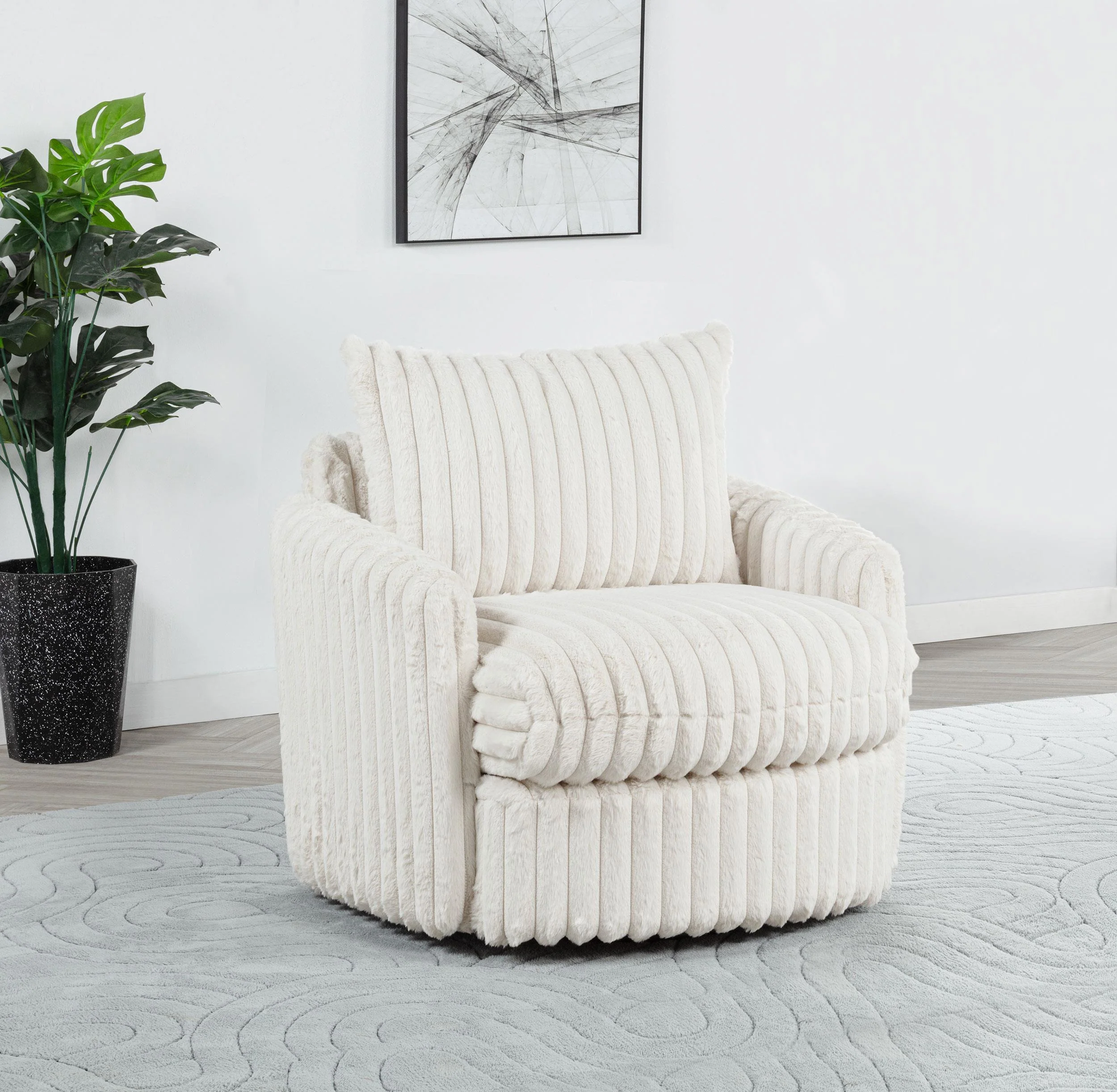 Sarco Corduroy Upholstered Swivel Accent Arm Chair Ivory - Image 2