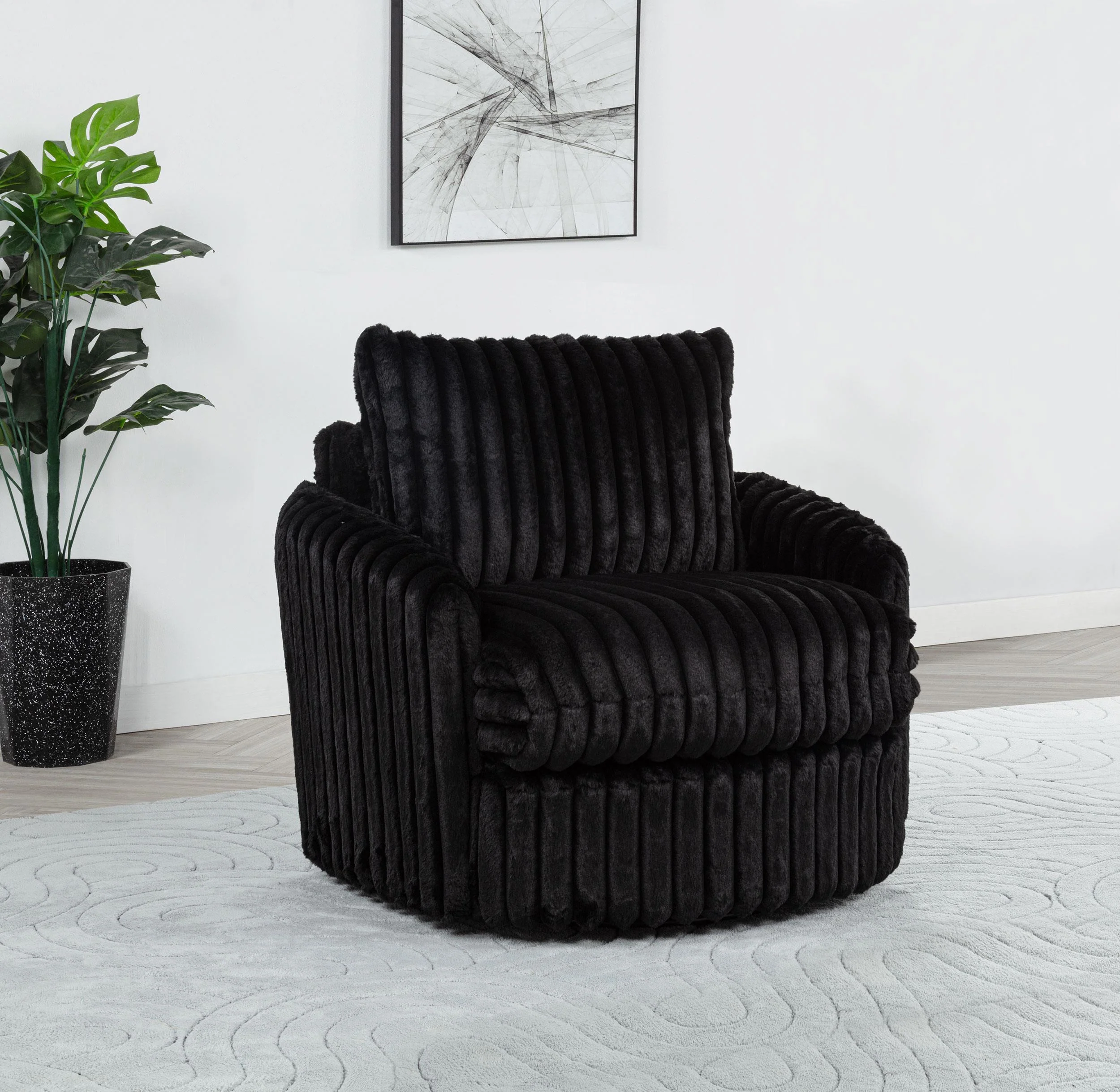 Sarco Corduroy Upholstered Swivel Accent Arm Chair Black - Image 2