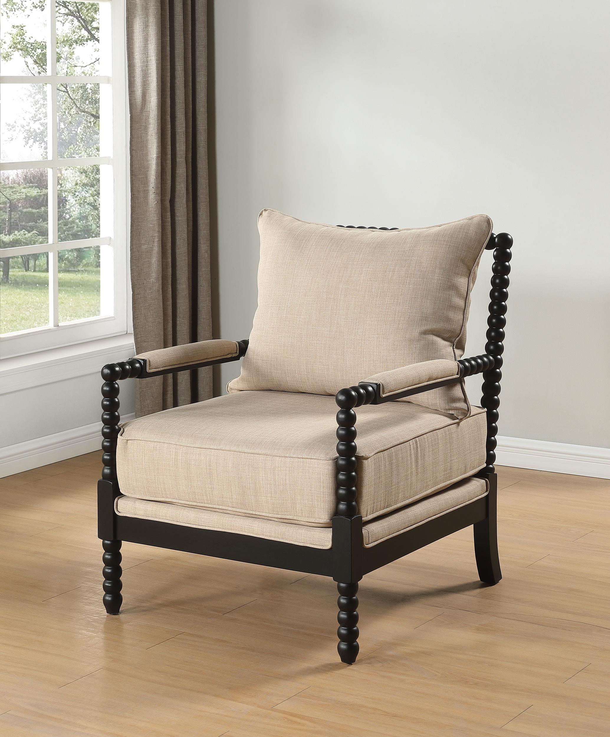 Blanchett Upholstered Bobbin Accent Chair Beige and Black - Image 2