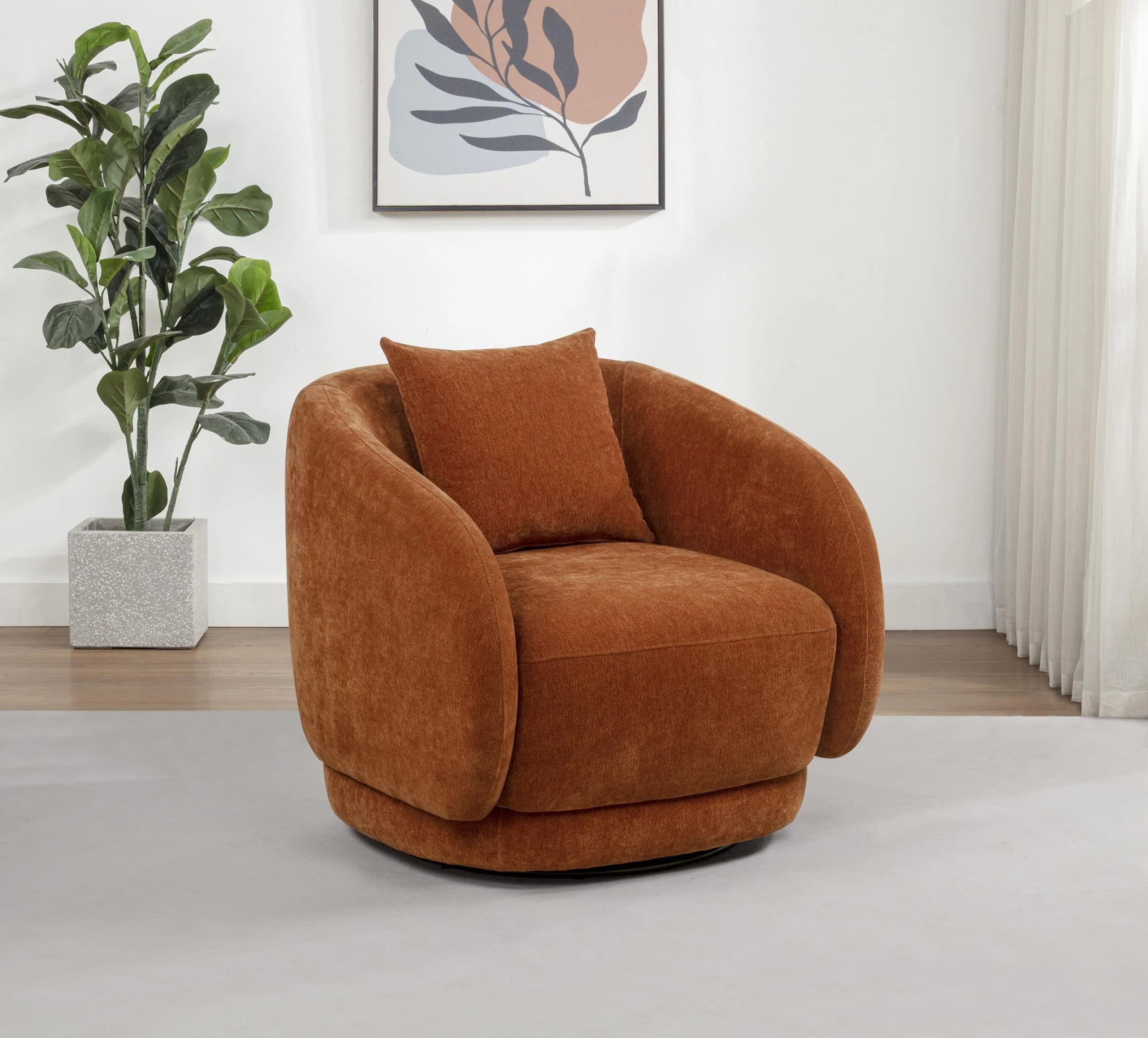 Arnaud Chenille Upholstered Swivel Accent Chair Burnt Orange - Image 2