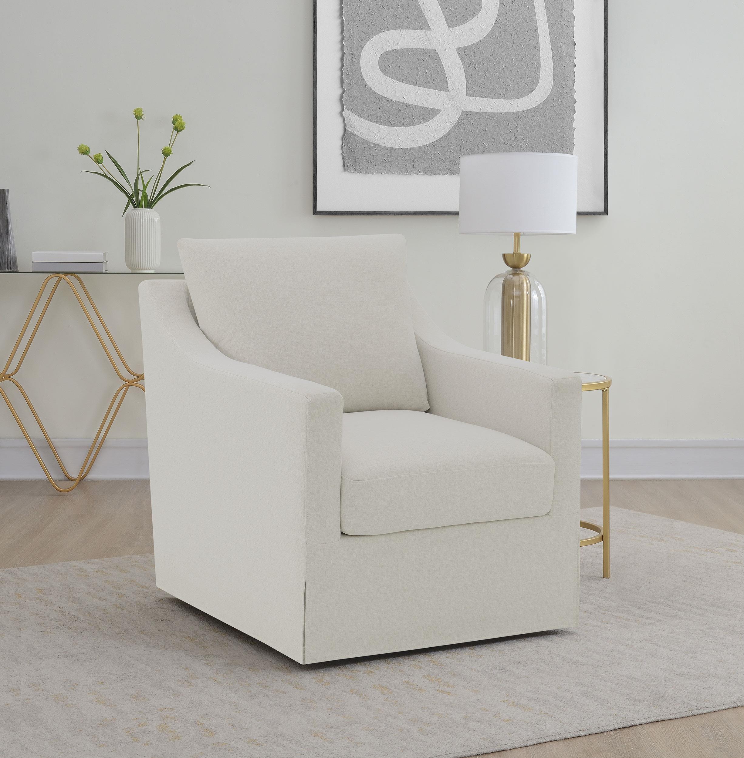 Winter Upholstered Sloped Arm Accent Swivel Chair Beige - Image 2