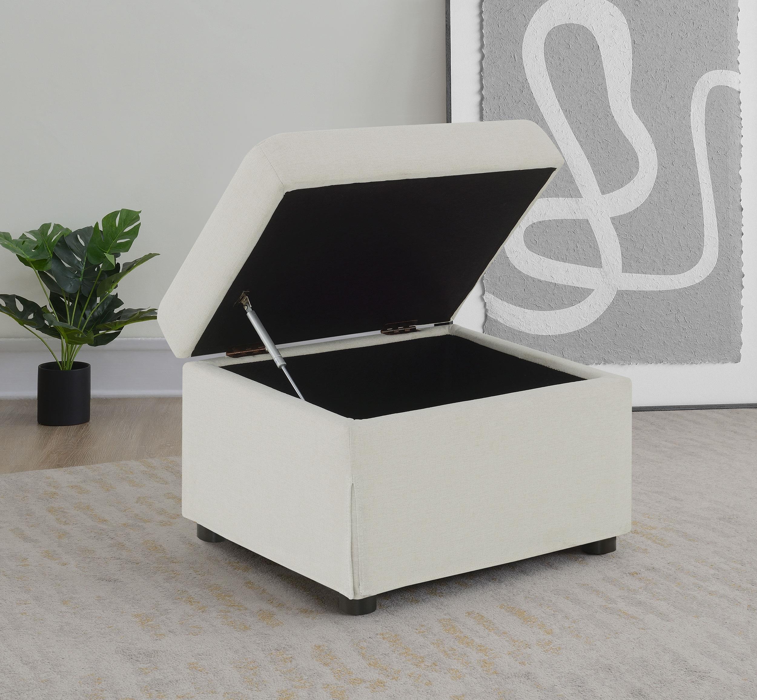 Winter Upholstered Hydraulic Lift Top Storage Ottoman Beige - Image 3