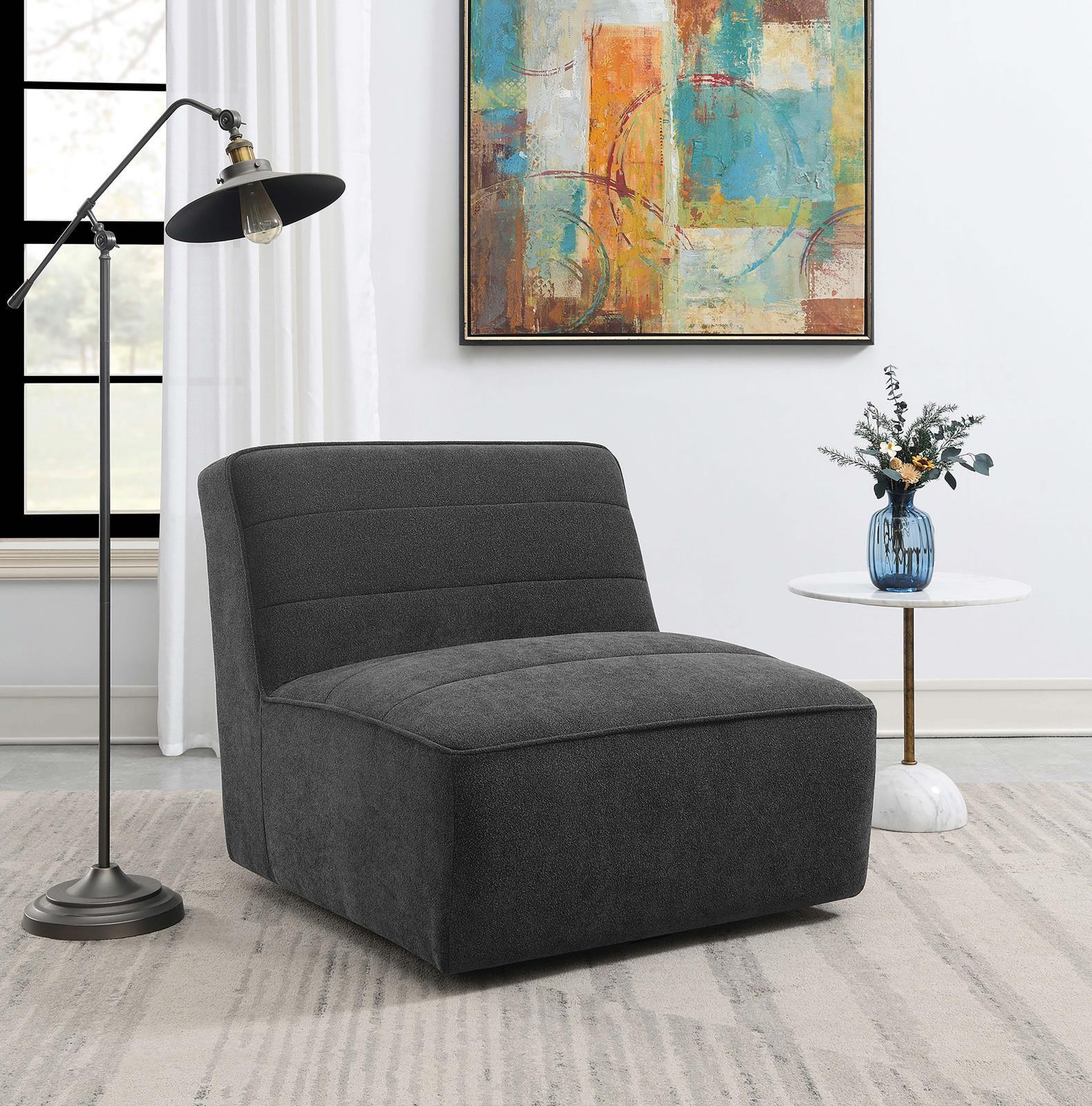 Cobie Upholstered Armless Swivel Chair Dark Charcoal - Image 1