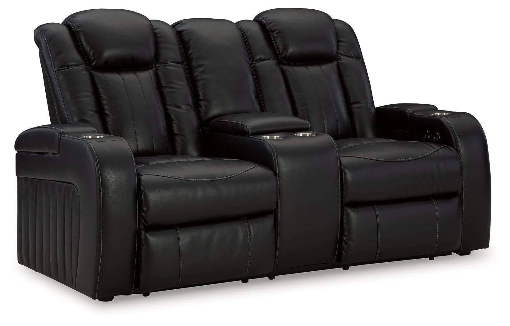 Caveman Den Midnight Faux Leather Power Reclining Loveseat With Console - Image 2