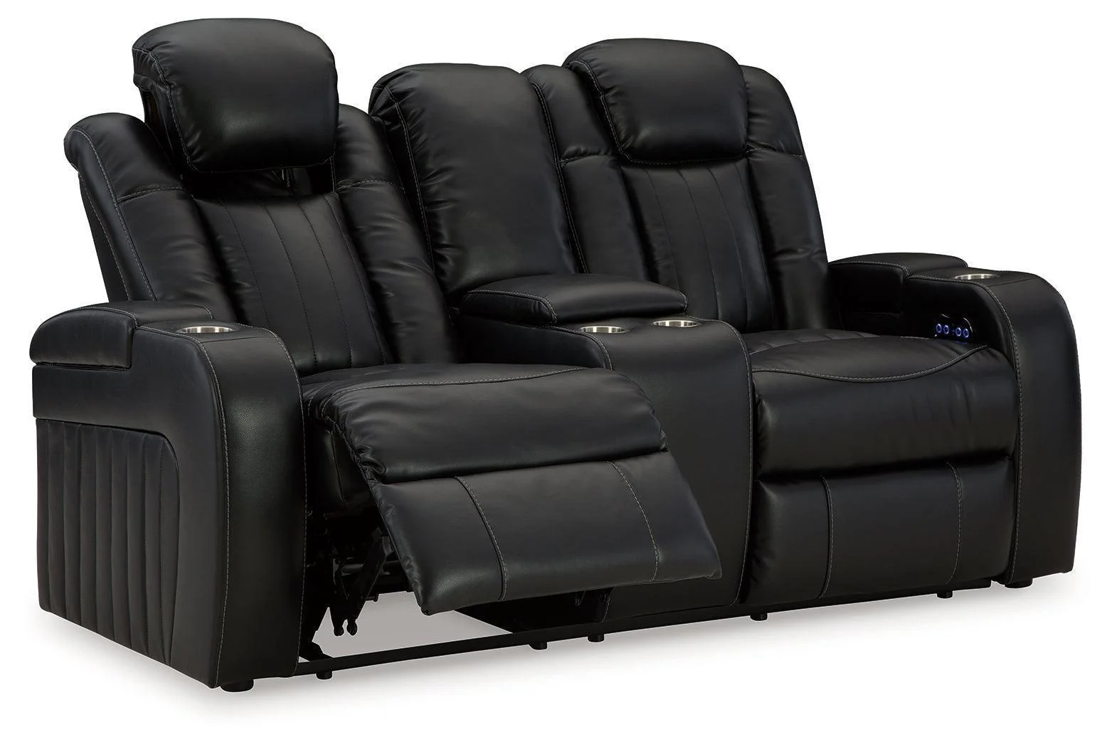 Caveman Den Midnight Faux Leather Power Reclining Loveseat With Console - Image 3