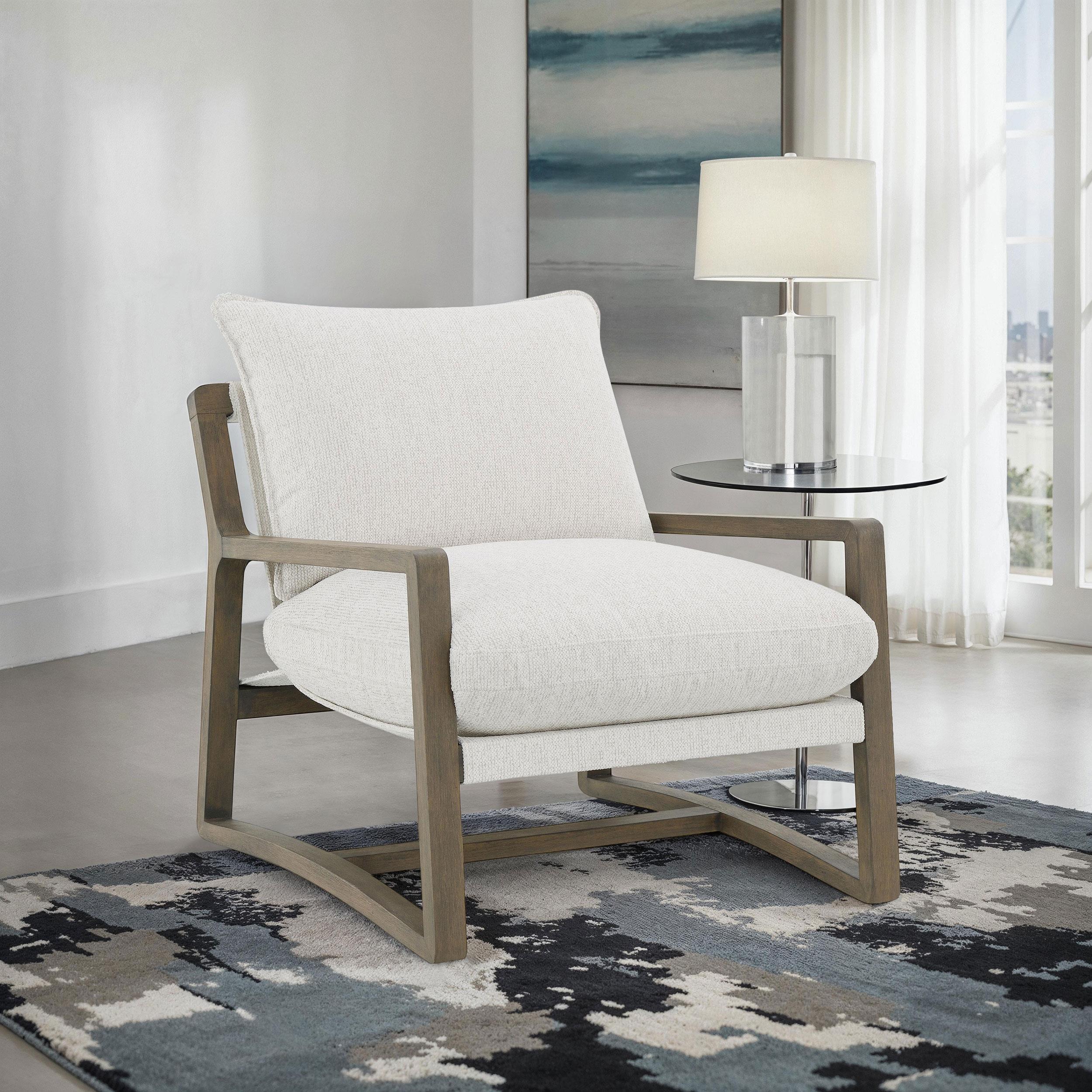 Geneva Boucle Upholstered Wood Arm Accent Chair Sand - Image 2