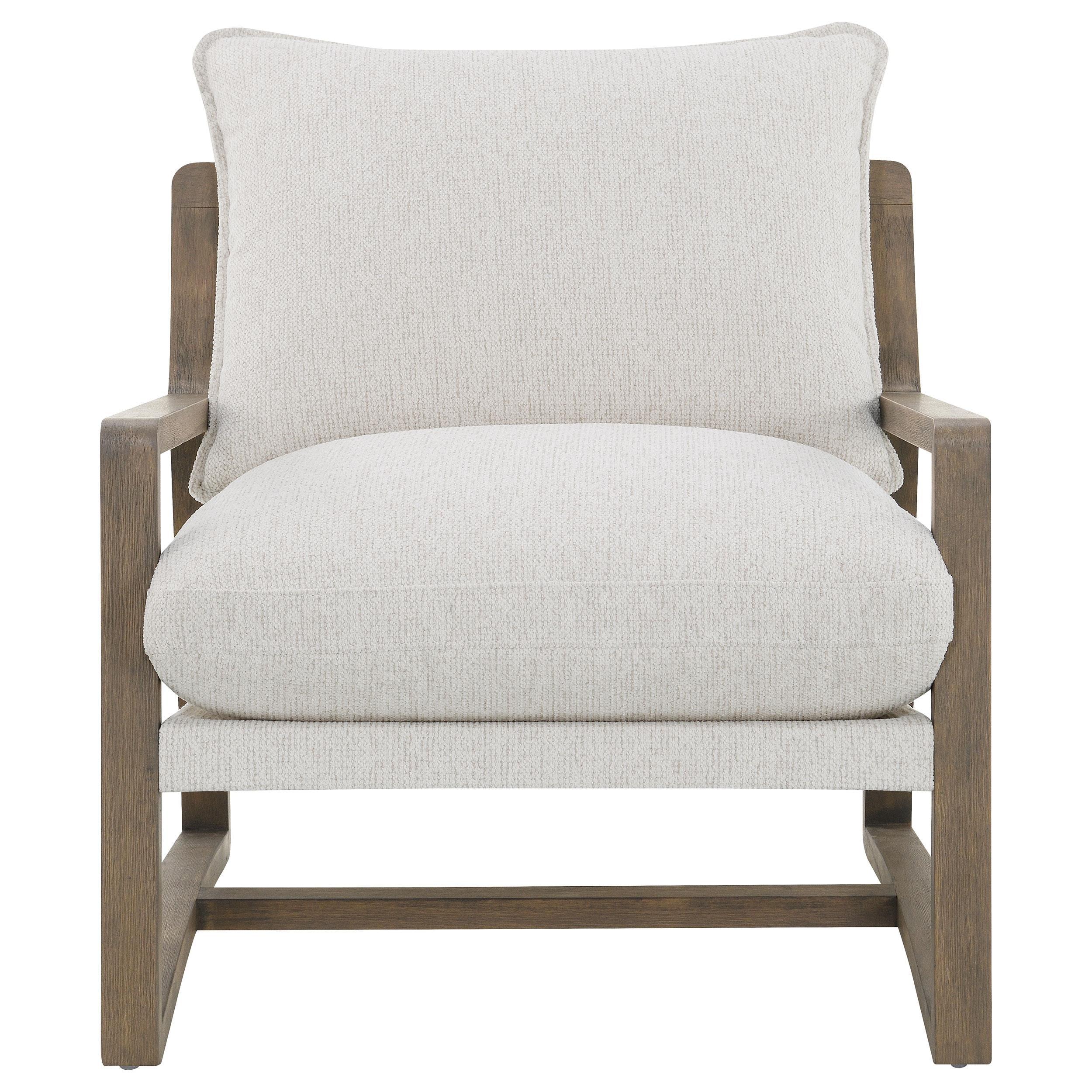 Geneva Boucle Upholstered Wood Arm Accent Chair Sand - Image 3