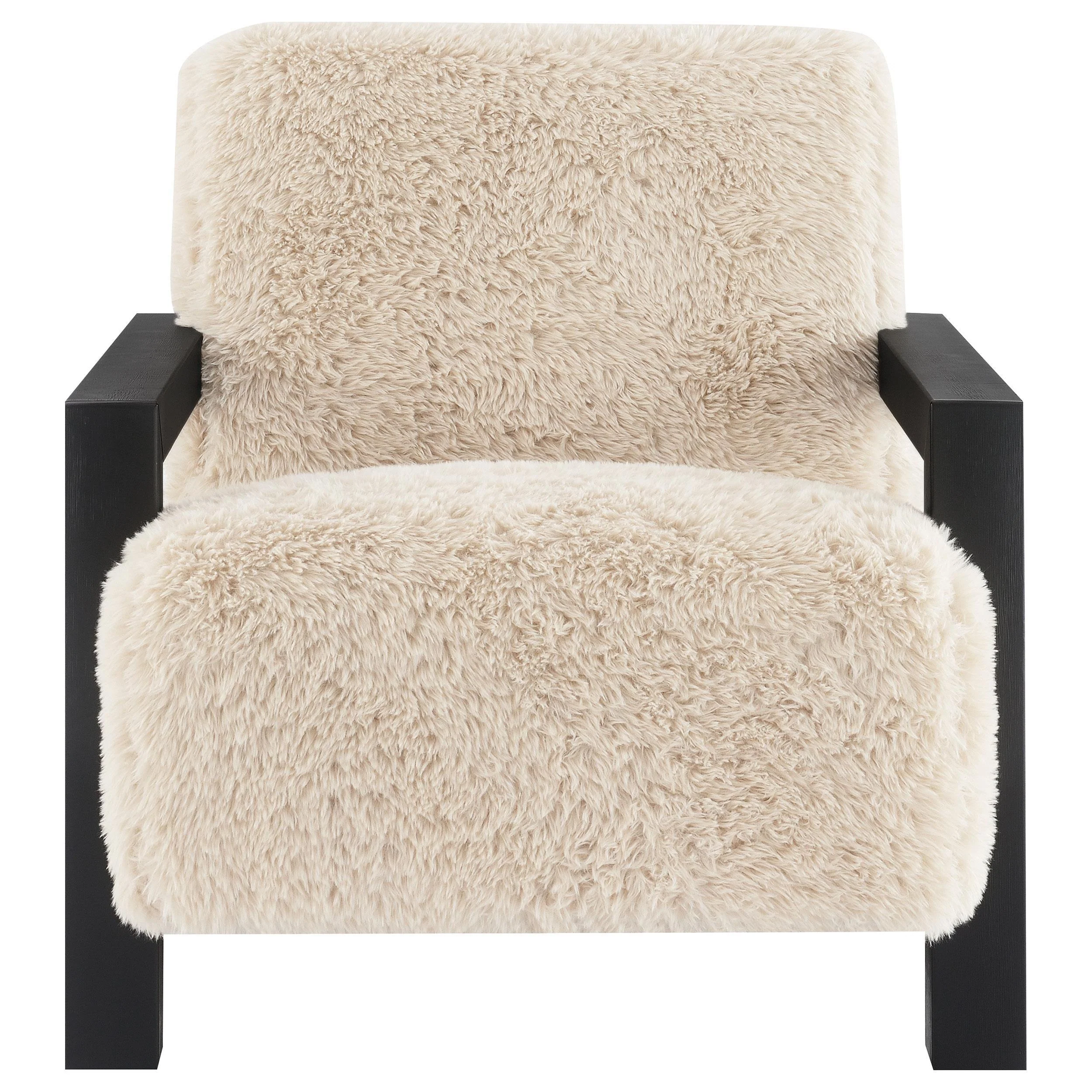 Fitzroy Faux Fur Upholstered Chair Solid Wood Arms Latte - Image 3