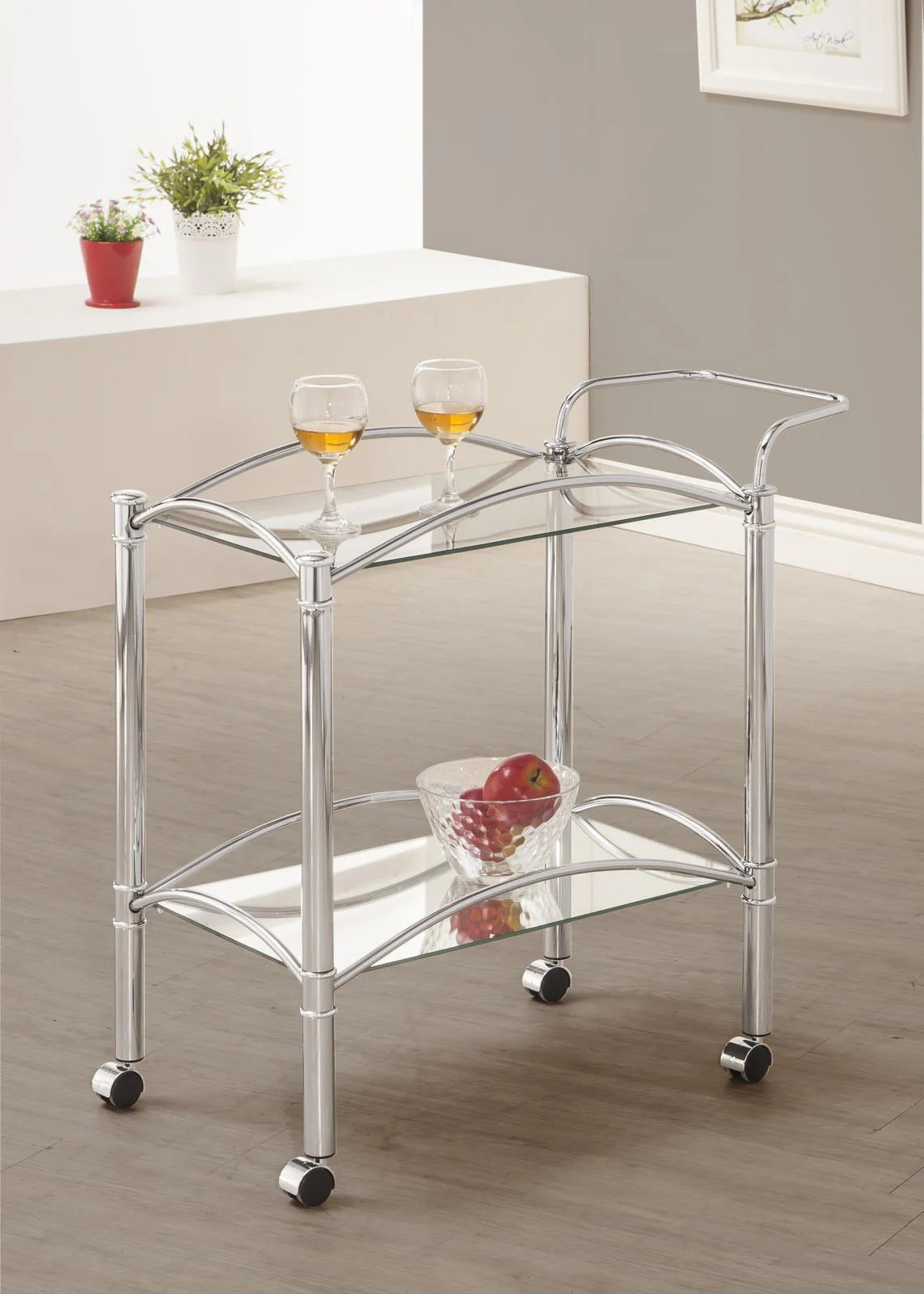 Shadix 2-tier Serving Cart with Glass Top Chrome Clear