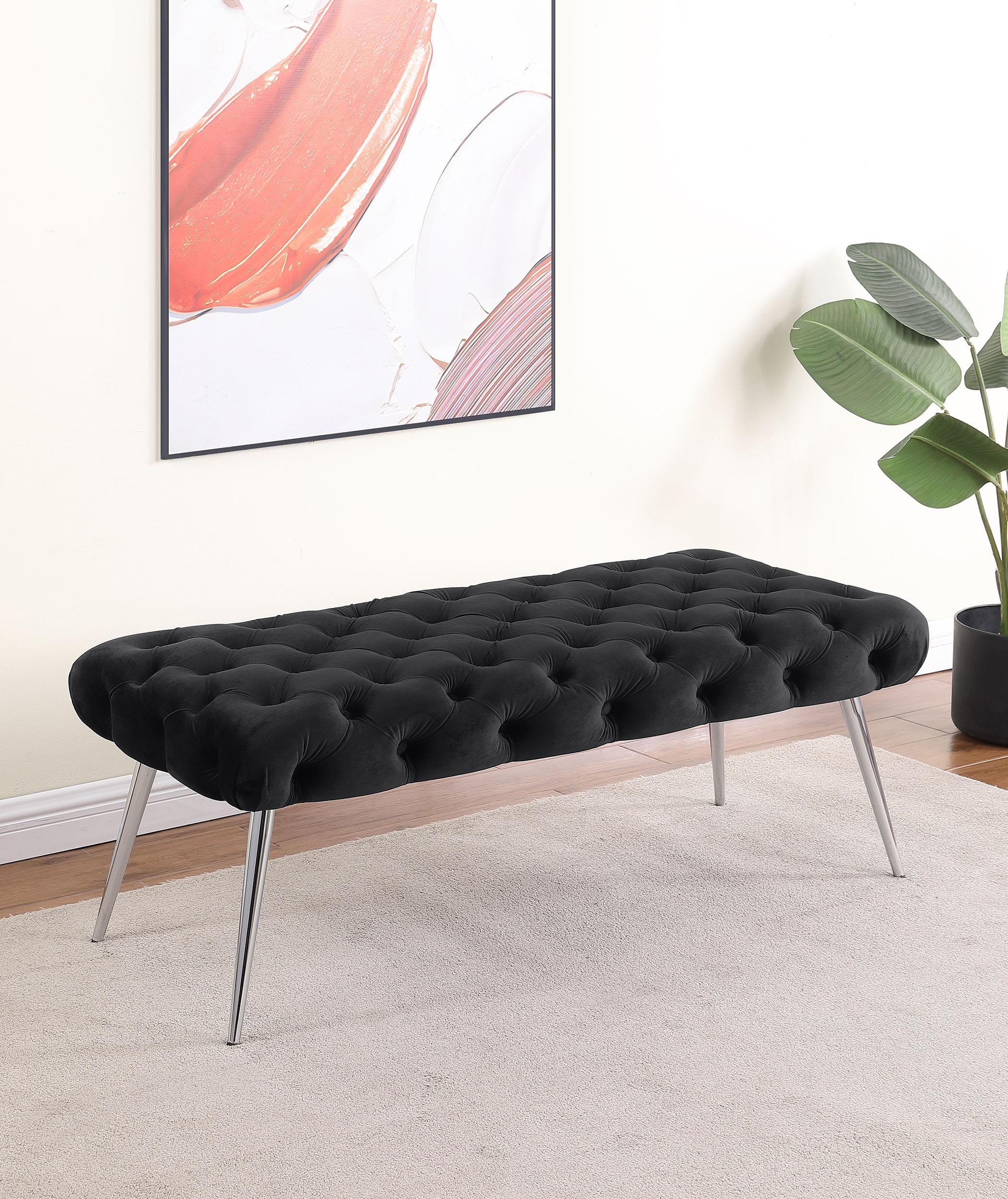 Ella Upholstered Tufted Bench Stainless Steel Legs Black - Image 2