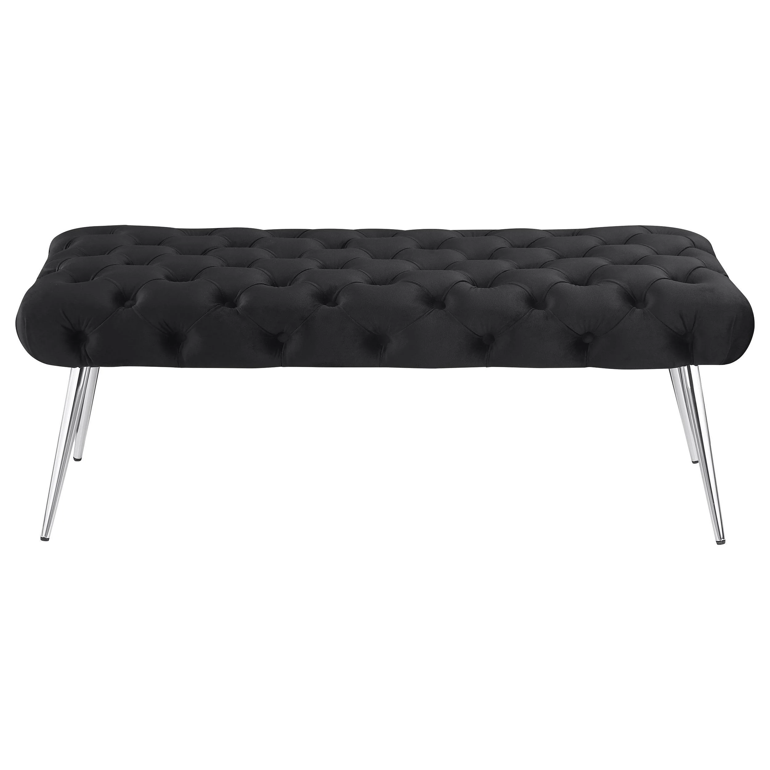 Ella Upholstered Tufted Bench Stainless Steel Legs Black - Image 3