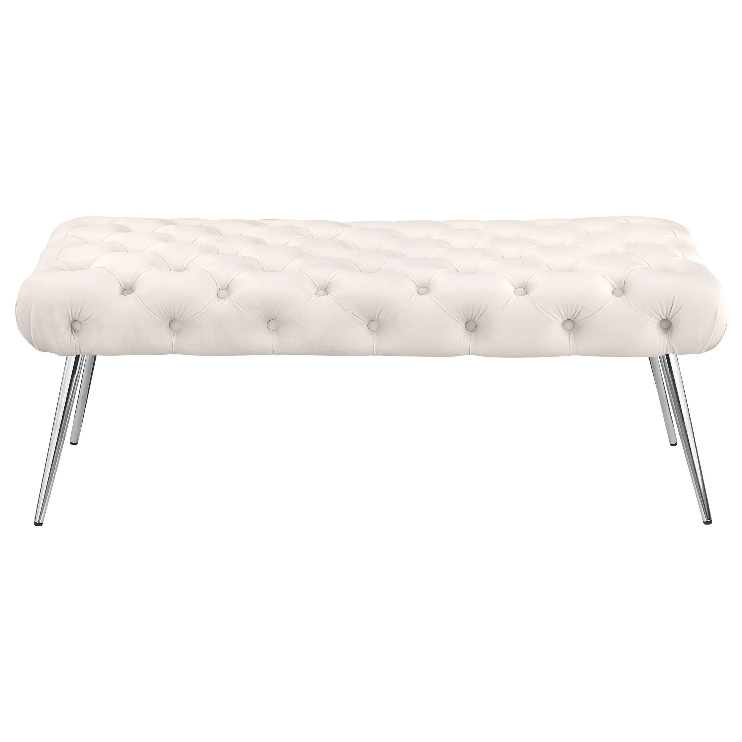 Ella Upholstered Tufted Bench Stainless Steel Legs Ivory - Image 3