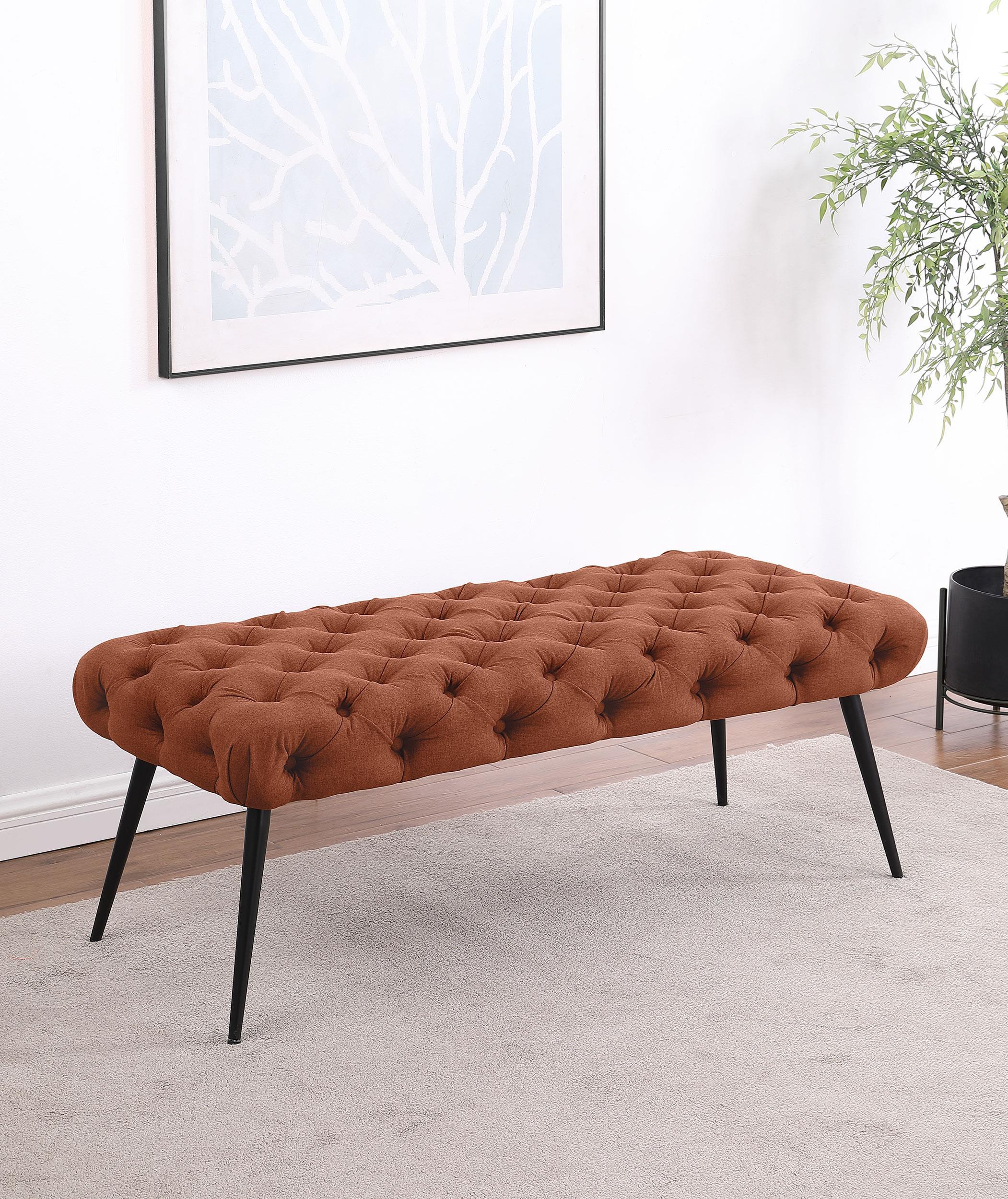 Ella Upholstered Tufted Bench Metal Legs Rust - Image 2