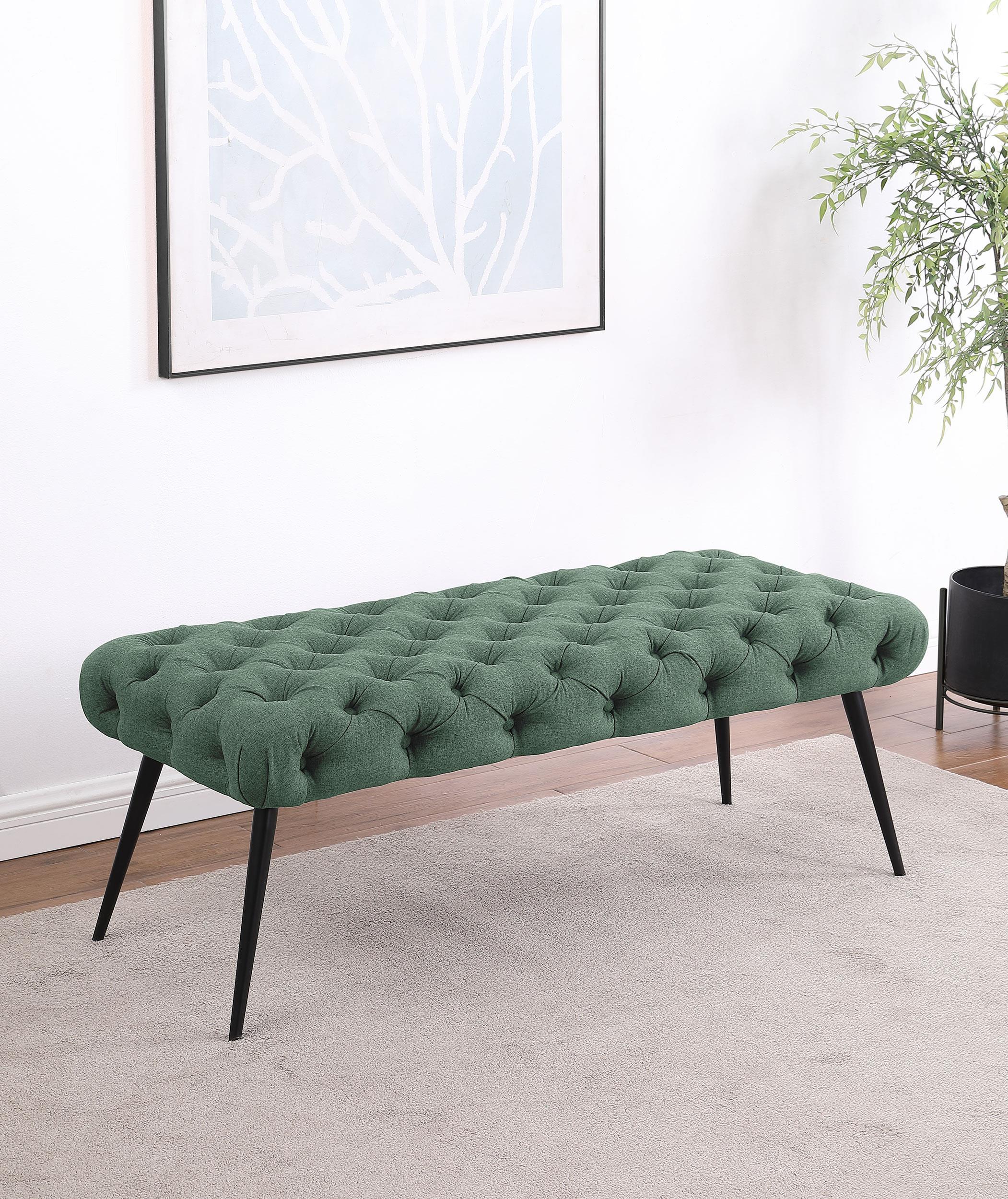 Ella Upholstered Tufted Bench Metal Legs Teal - Image 2