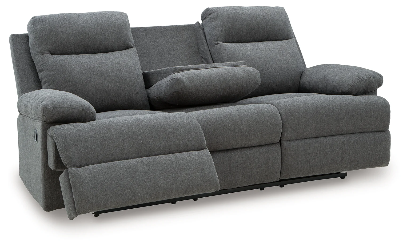 Side-Swipe Charcoal Chenille Reclining Sofa with Drop Down Table - Image 3