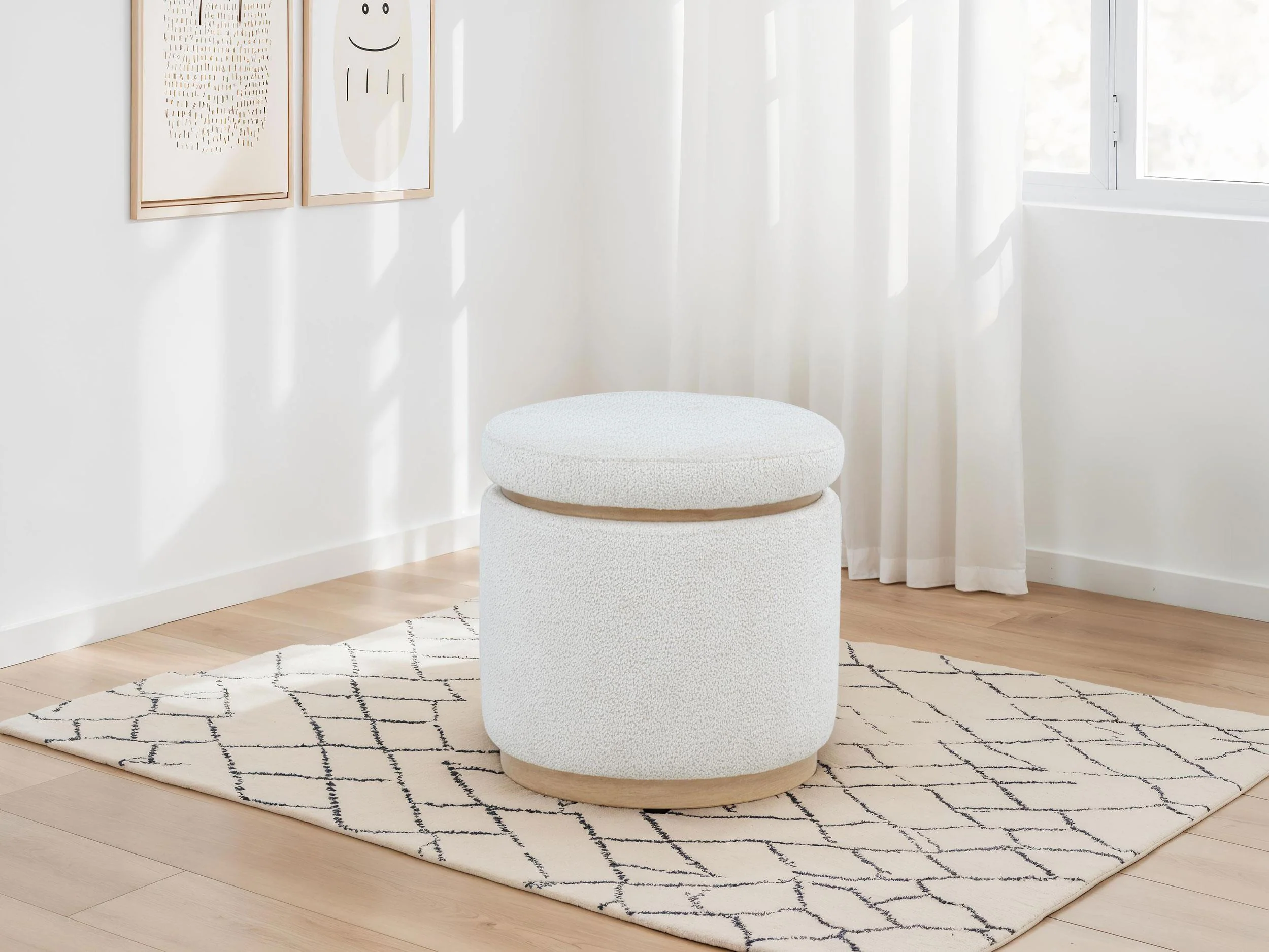 Remuda Boucle Upholstered Round Storage Ottoman Ivory - Image 2