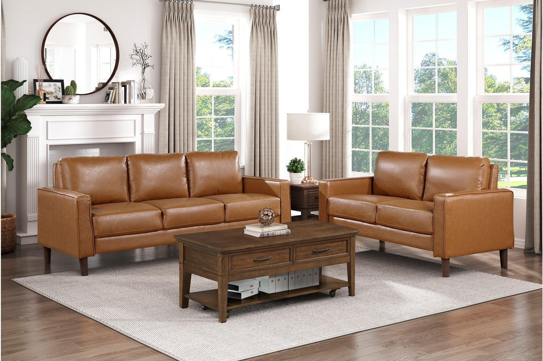 Malcolm Brown Faux Leather Living Room Set - Image 1