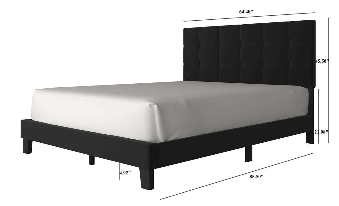 Nini Black Upholstered Platform Queen Bed - Image 1