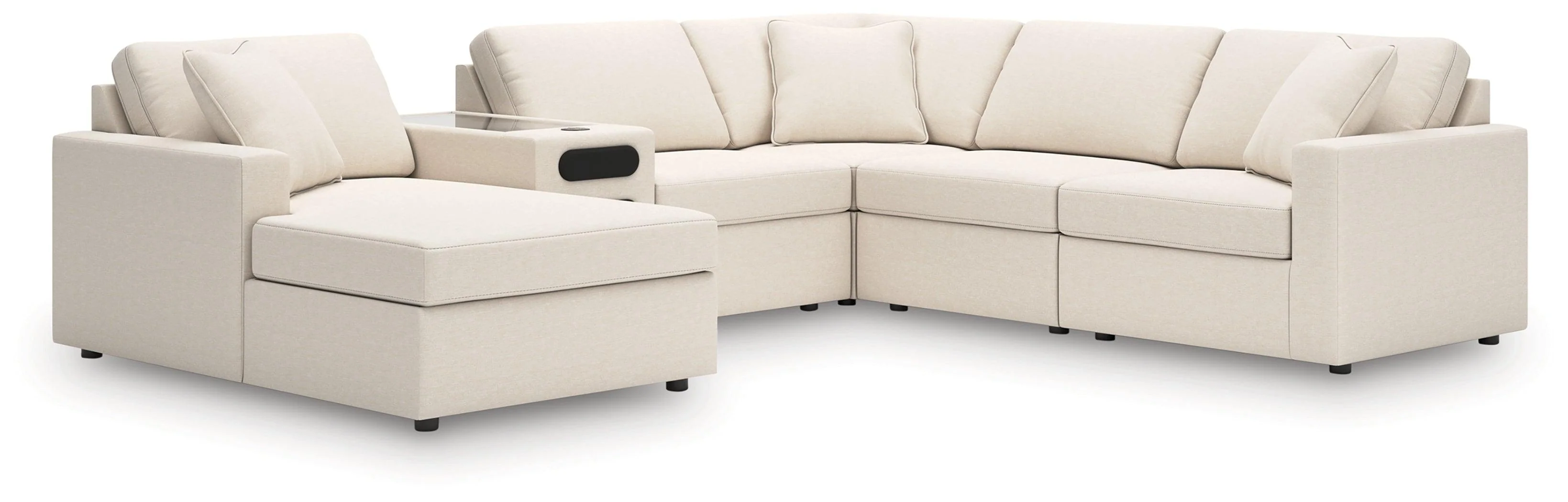 Modmax Oyster Performance Fabric,Next-Gen Nuvella™ 6-Piece Sectional with Audio System and Chaise - Image 2