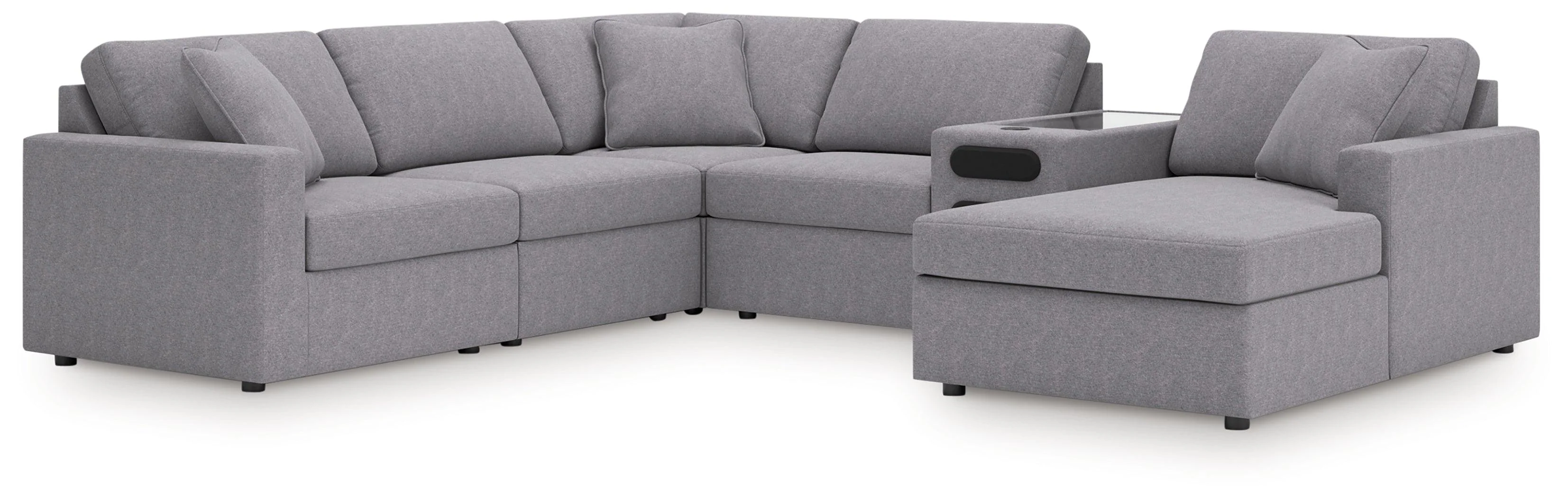 Modmax Granite Performance Fabric,Next-Gen Nuvella™ 6-Piece Sectional with Audio System and Chaise - Image 2