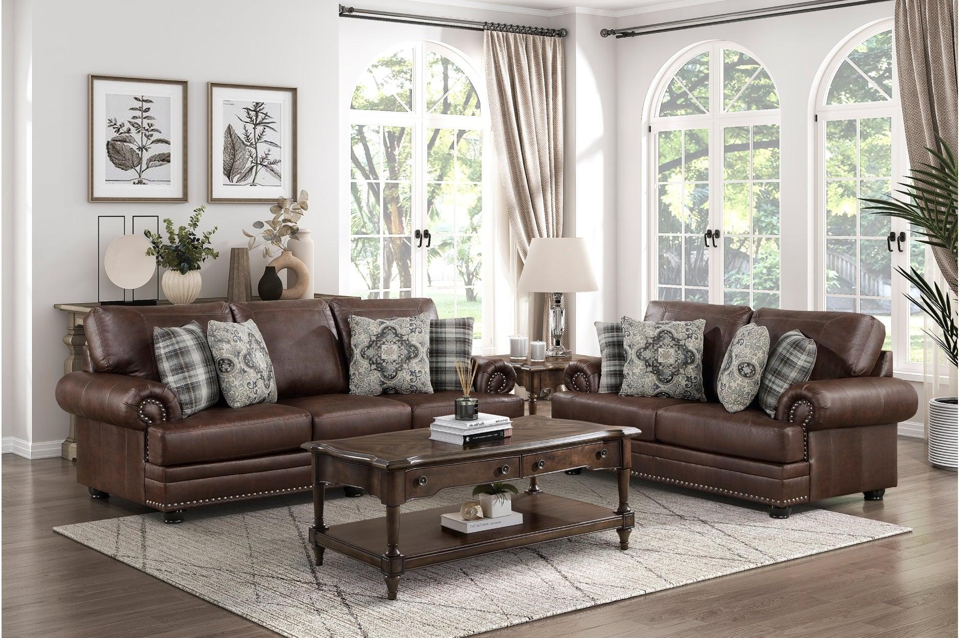 Franklin Dark Brown Faux Leather Living Room Set - Image 1