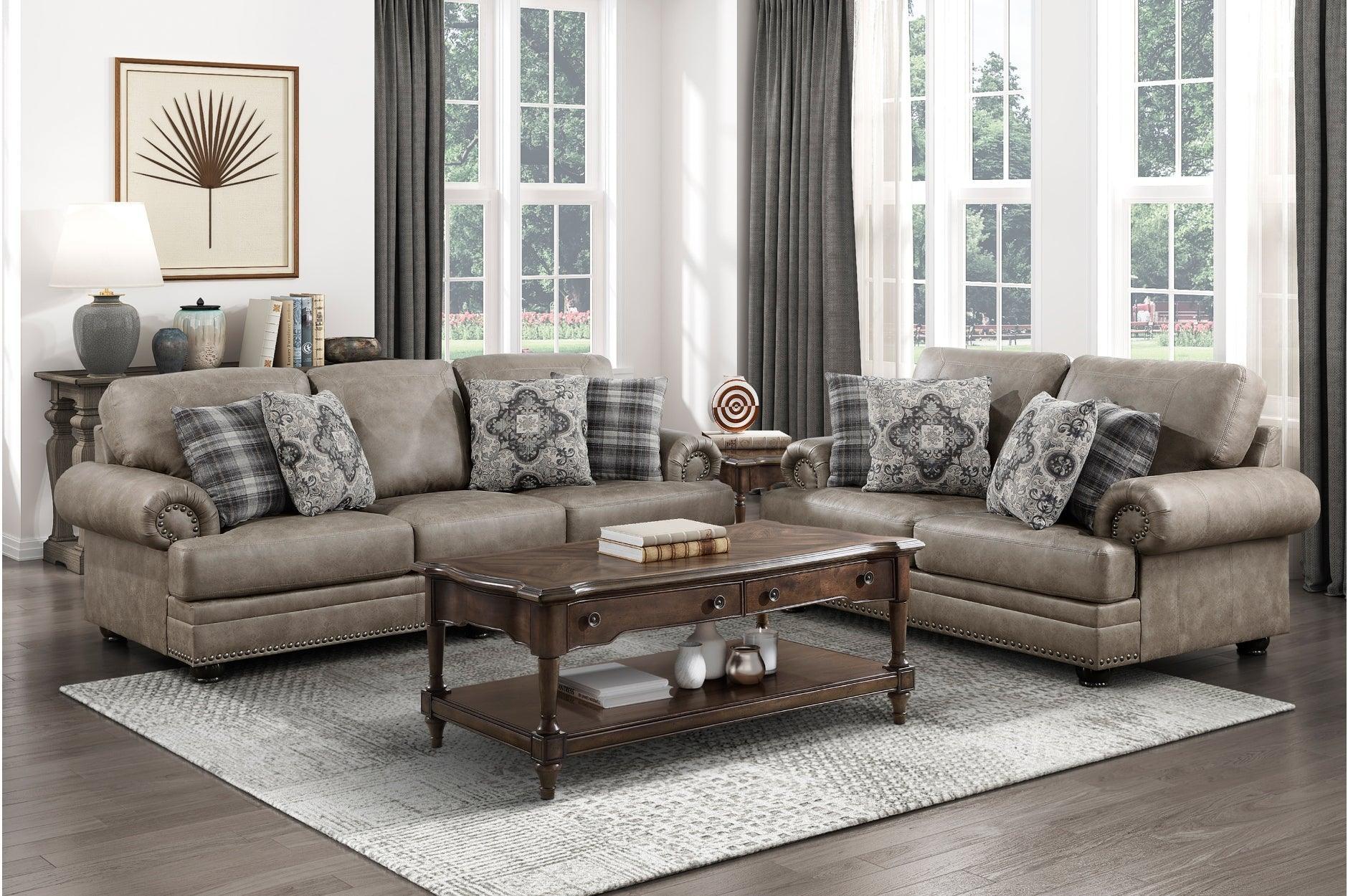 Franklin Brown Faux Leather Living Room Set - Image 1
