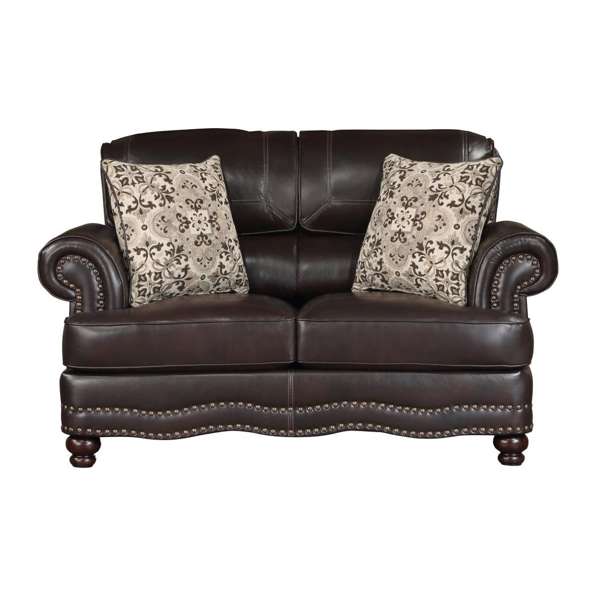 Milford Brown Faux Leather Loveseat - Image 1