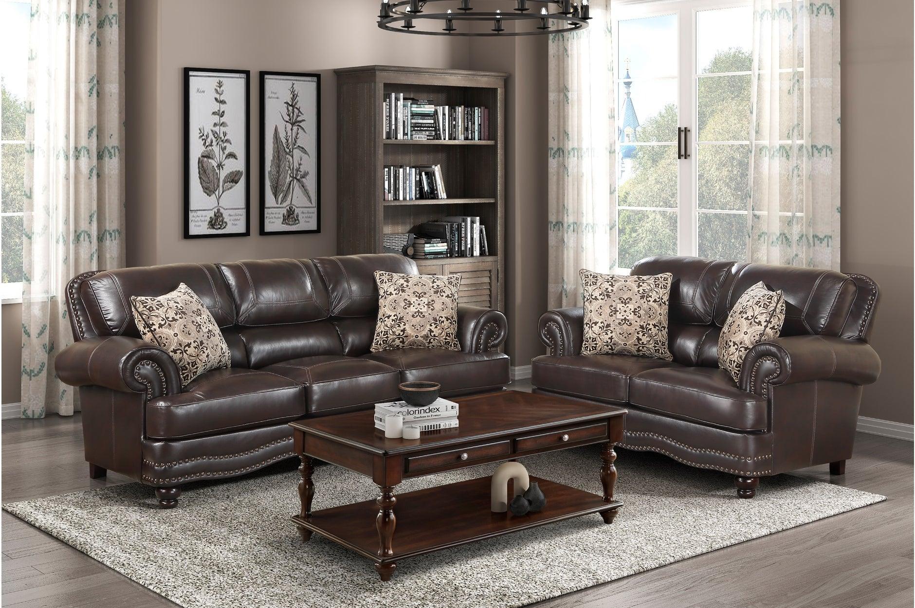 Milford Brown Faux Leather Living Room Set - Image 1