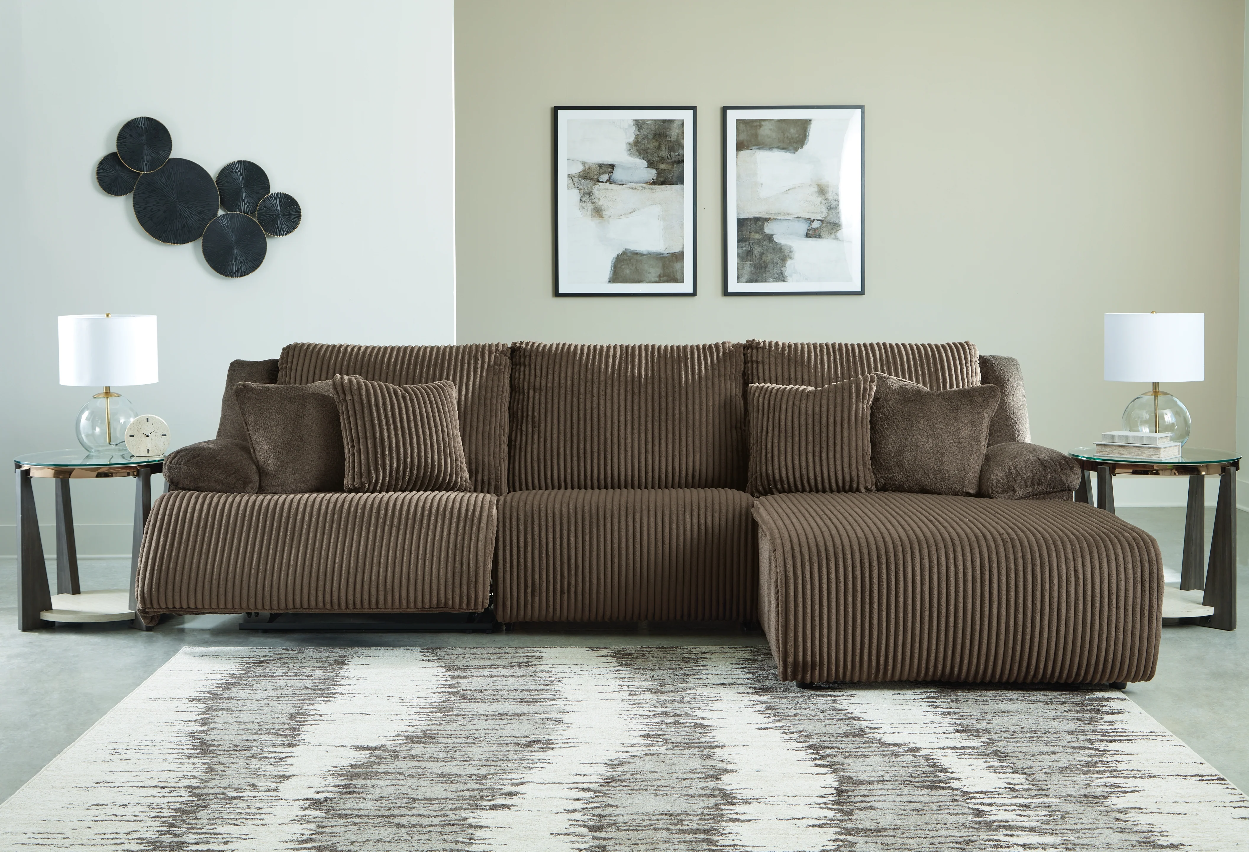 Top Tier Chocolate Velvet 3-Piece Sectional Sofa Chaise - Image 3