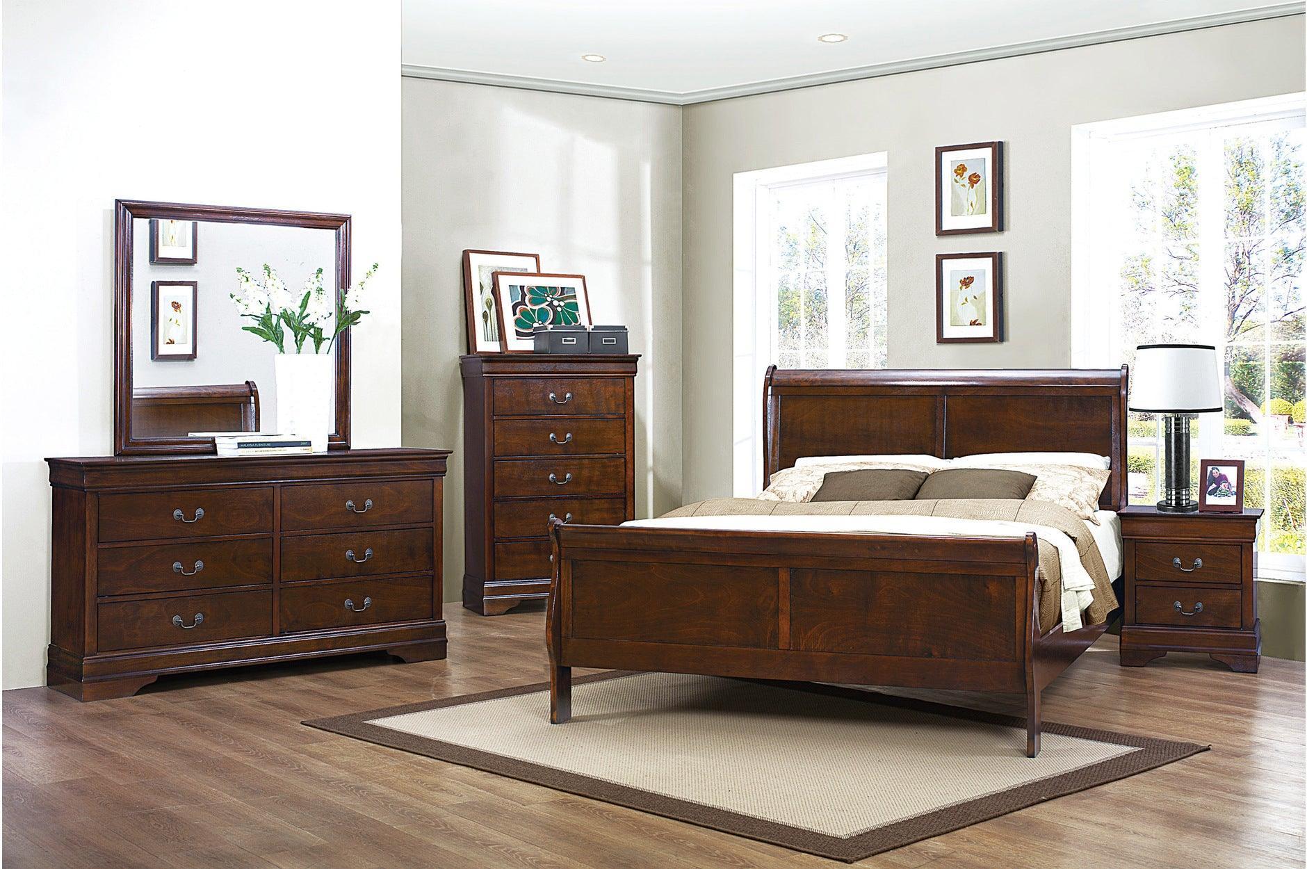 Mayville Burnished Brown Cherry Sleigh Bedroom Set - Image 1