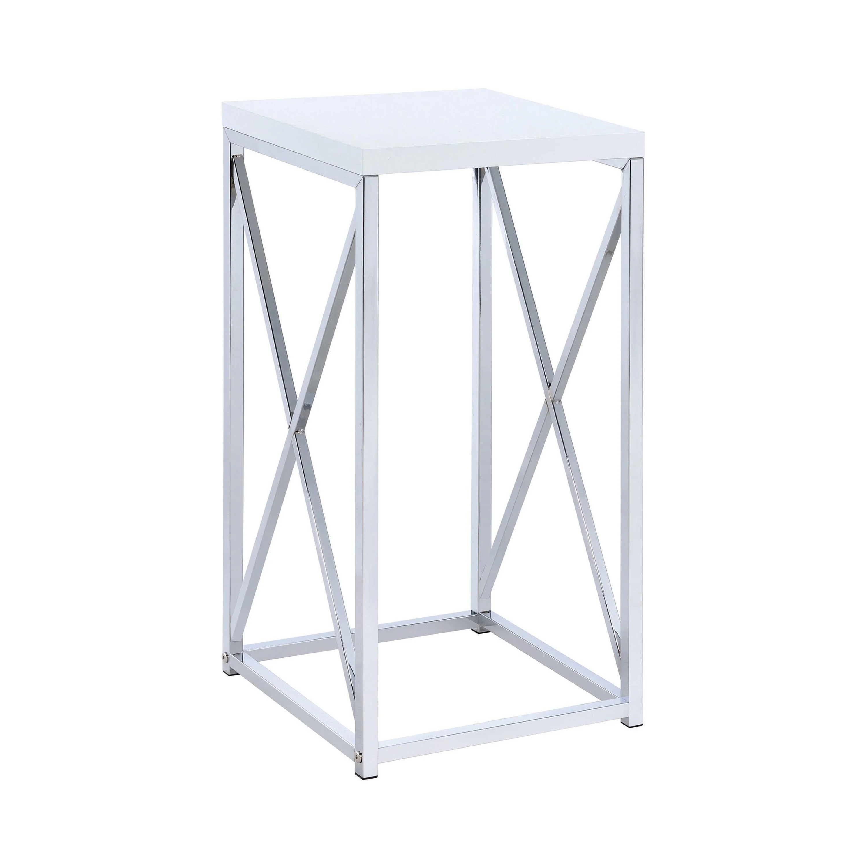 Edmund Accent Table With X cross Glossy White Chrome - Image 2