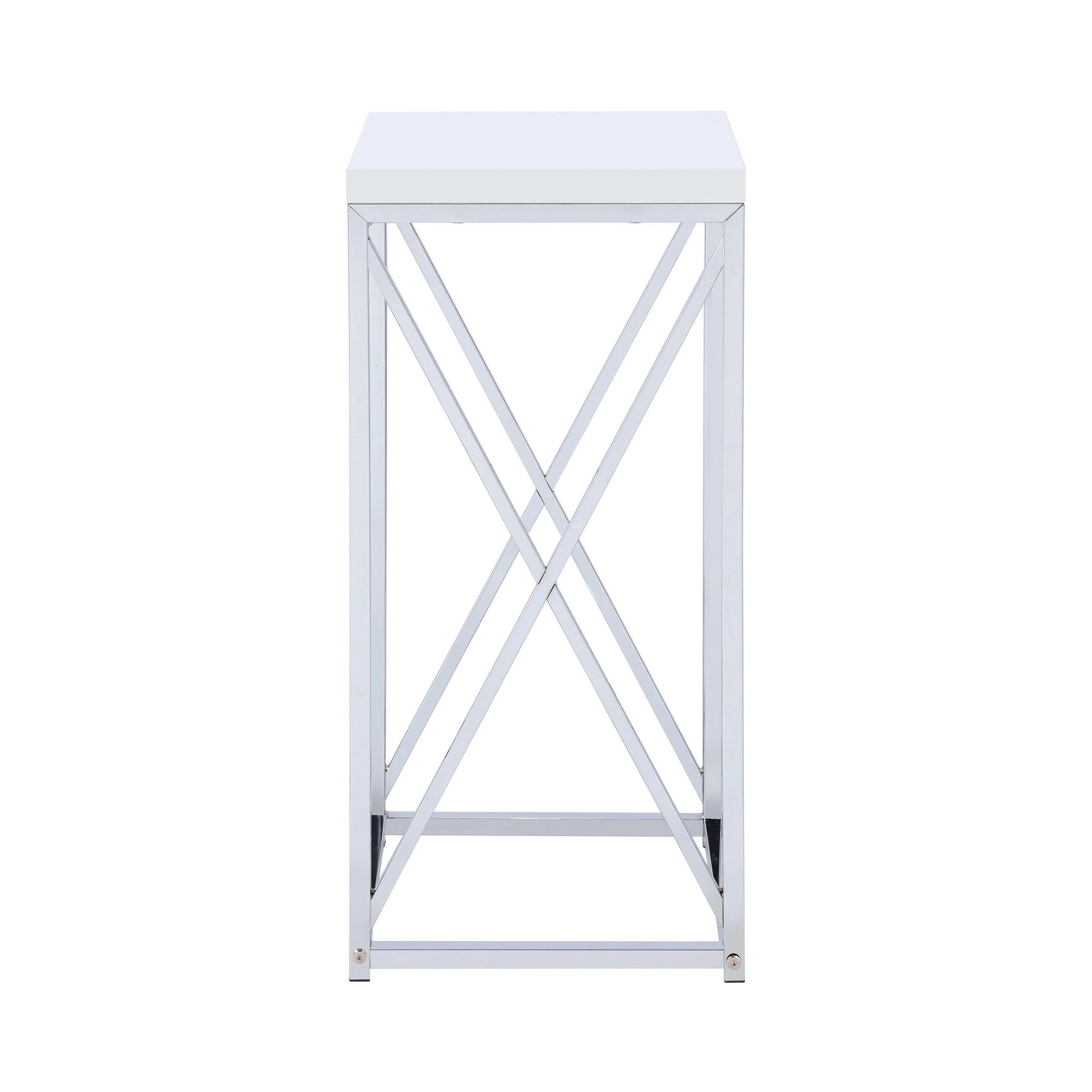Edmund Accent Table With X cross Glossy White Chrome - Image 3