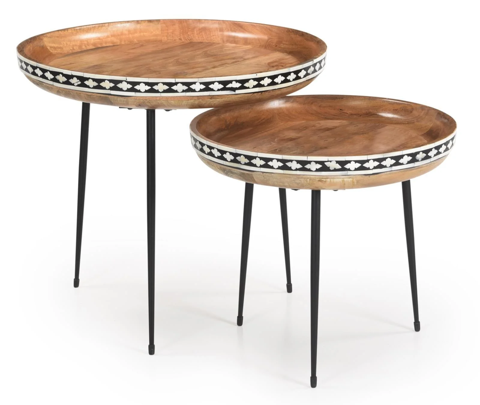 Ollie 2-Piece Round Nesting Table Natural Black - Image 1