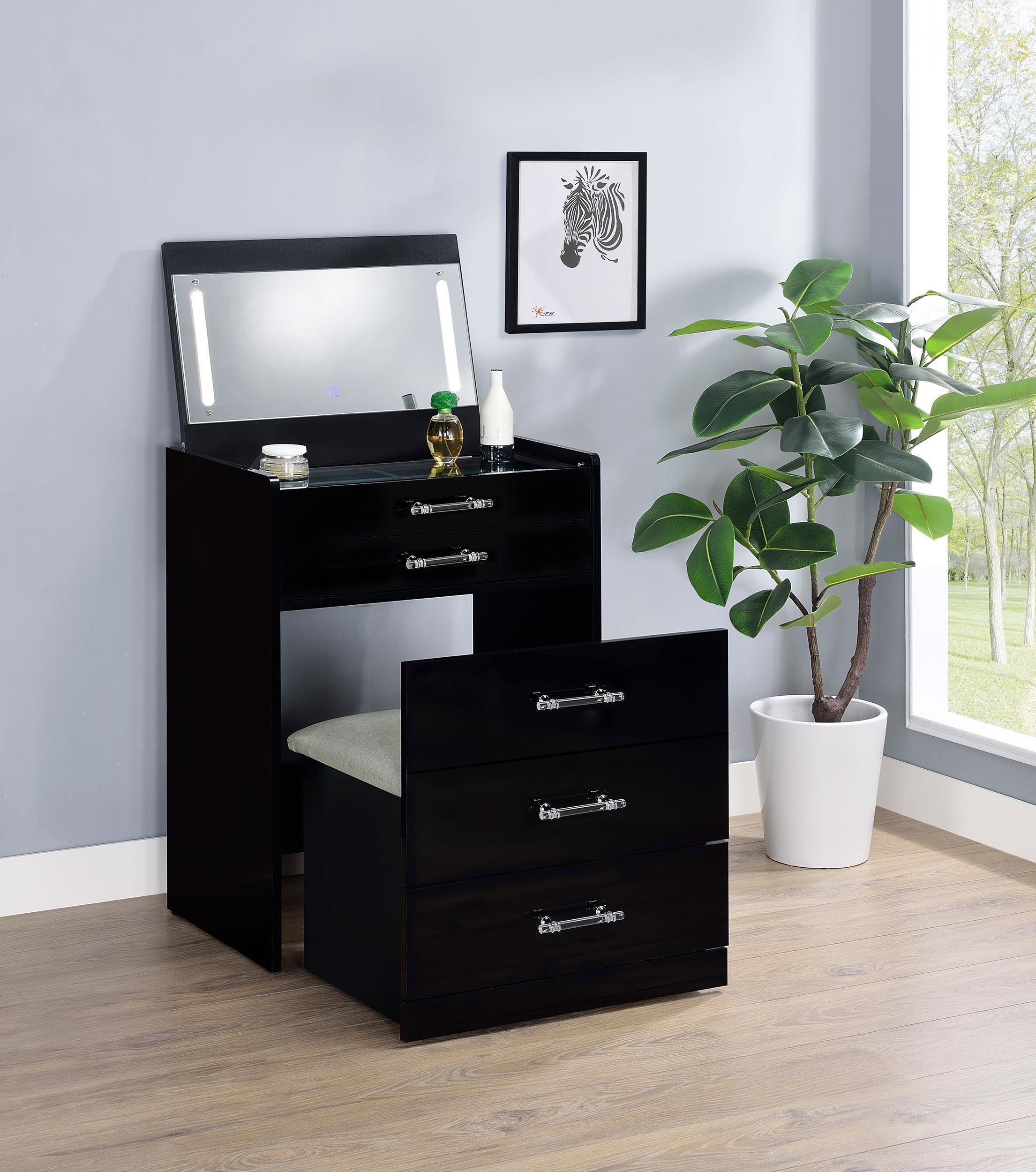 Danbury 3-drawer Makeup Vanity & Stool Set Black High Gloss - Image 3