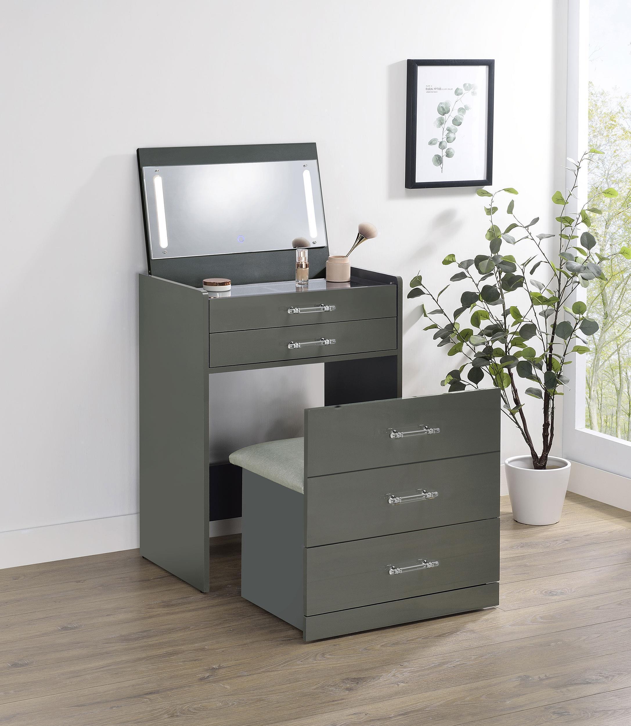 Danbury 3-drawer Makeup Vanity & Stool Set Grey High Gloss - Image 3