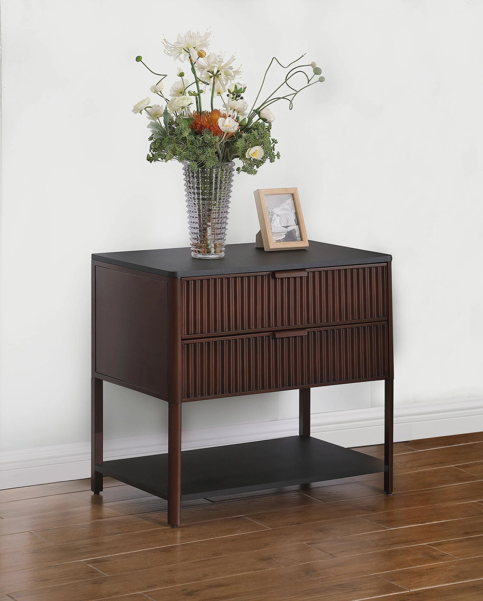 Zimmerlee 2-drawer Side Table with Shelf Rust Brown - Image 2