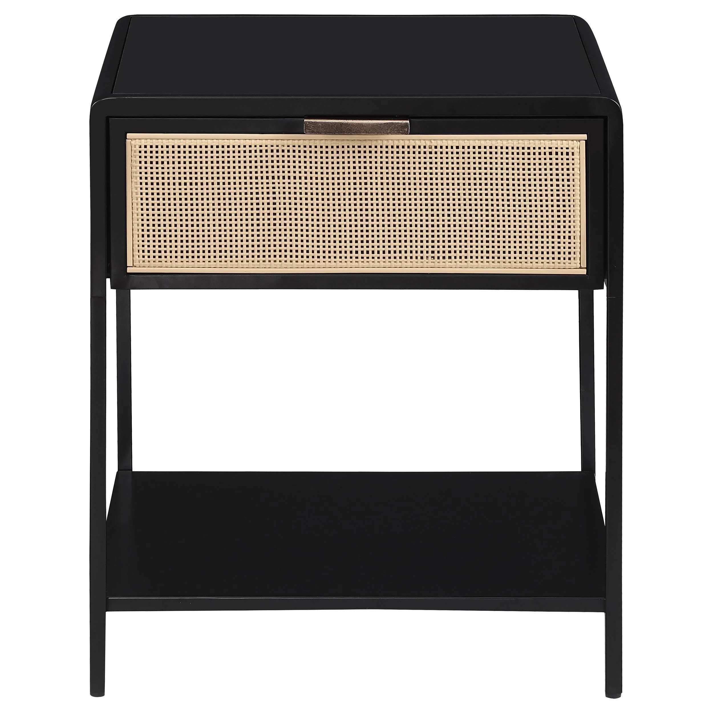 Amherst 1 Drawer Radio Weave Rattan Metal Side Table Black - Image 3