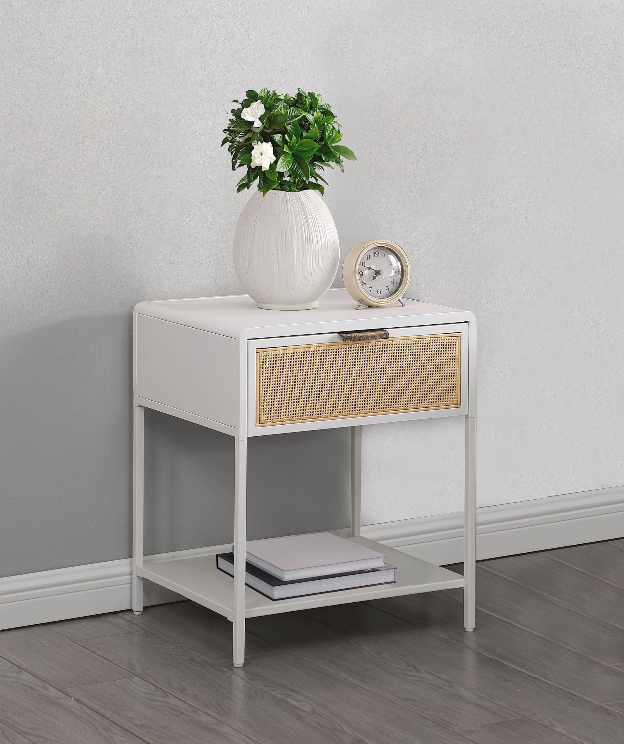 Amherst 1 Drawer Radio Weave Rattan Metal Side Table White - Image 2