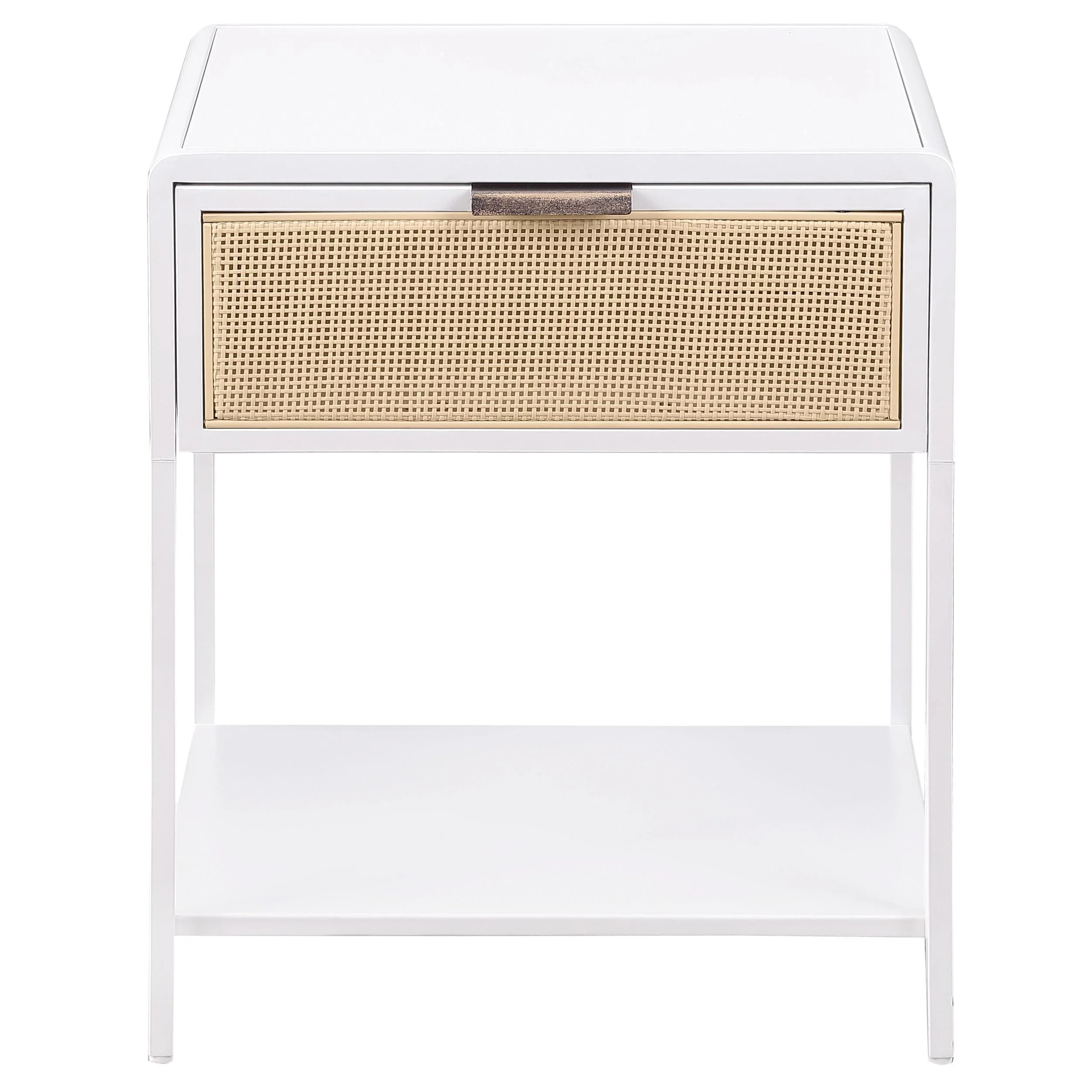 Amherst 1 Drawer Radio Weave Rattan Metal Side Table White - Image 3