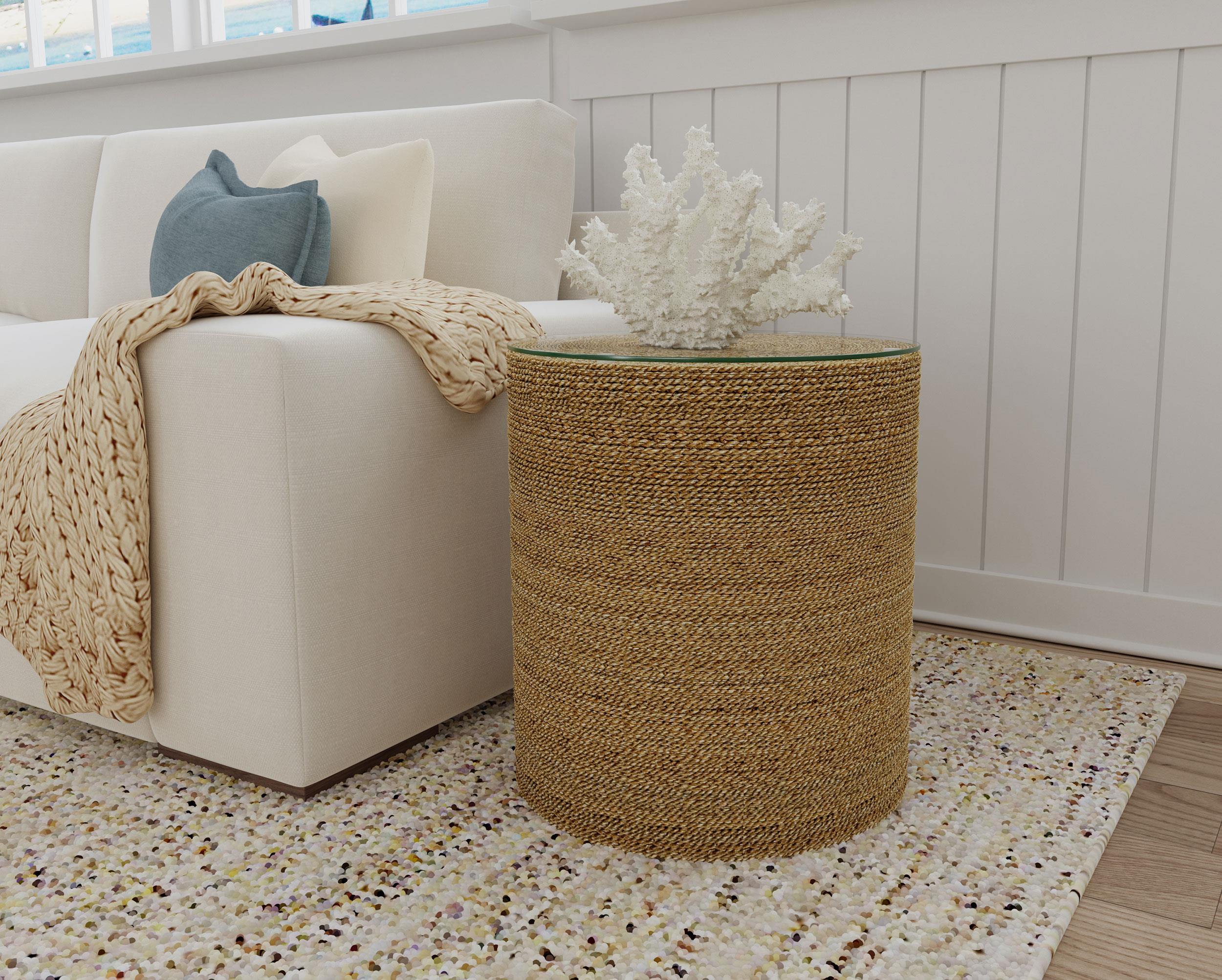 Halden Round Woven Seagrass Accent Side Table Light Brown - Image 2