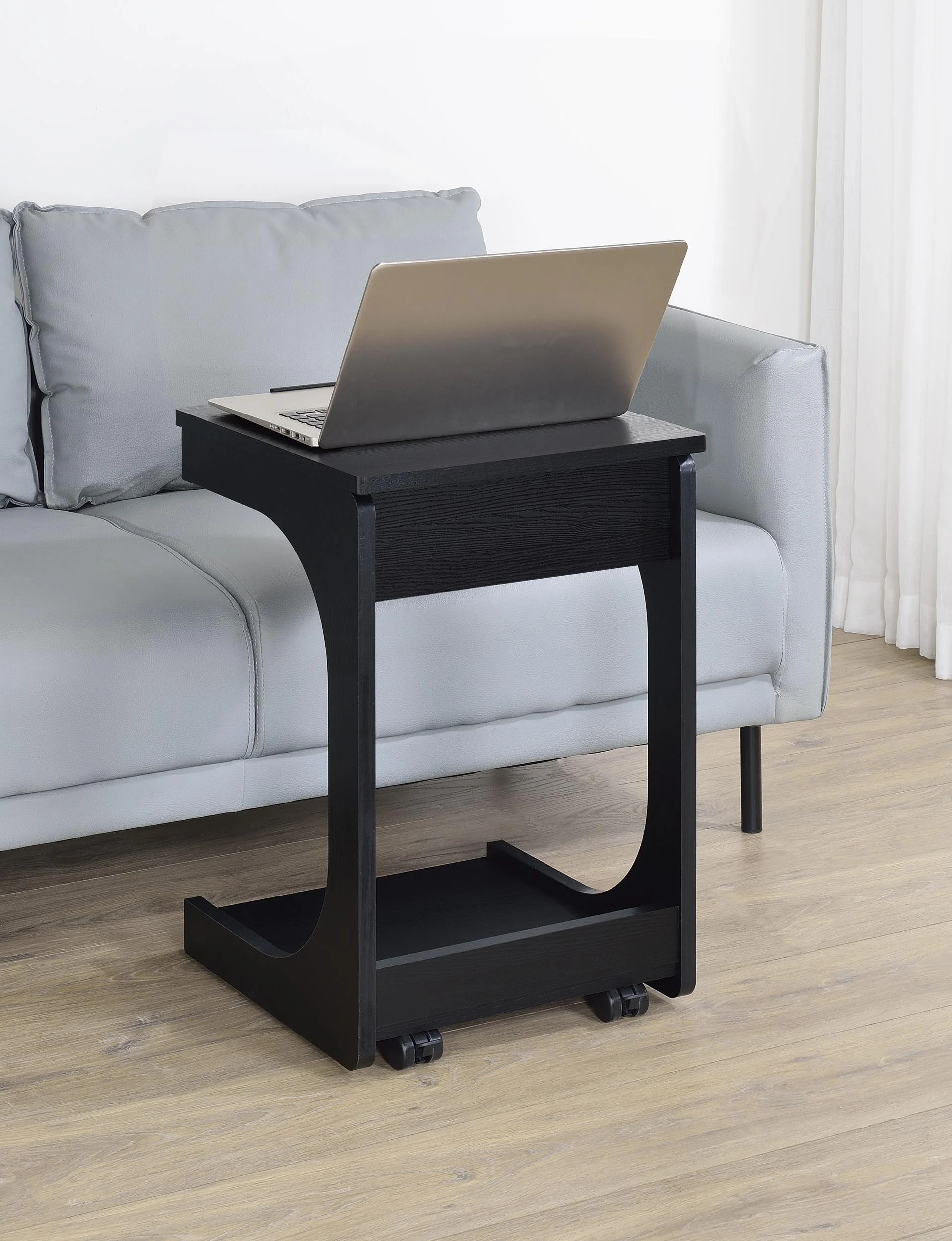 Ralston C-Shaped Lift-Top Sofa Side Table With Casters Black - Image 2