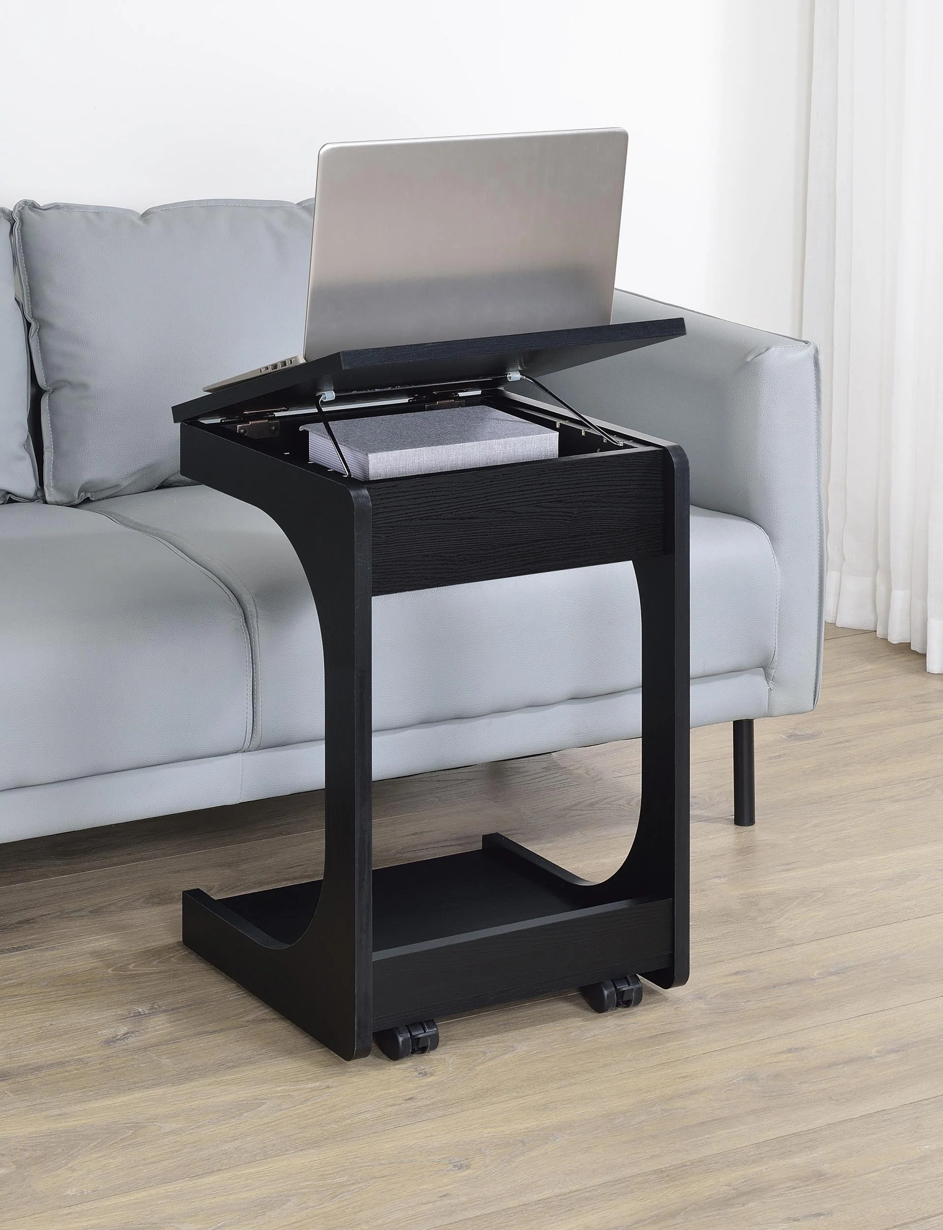 Ralston C-Shaped Lift-Top Sofa Side Table With Casters Black - Image 3