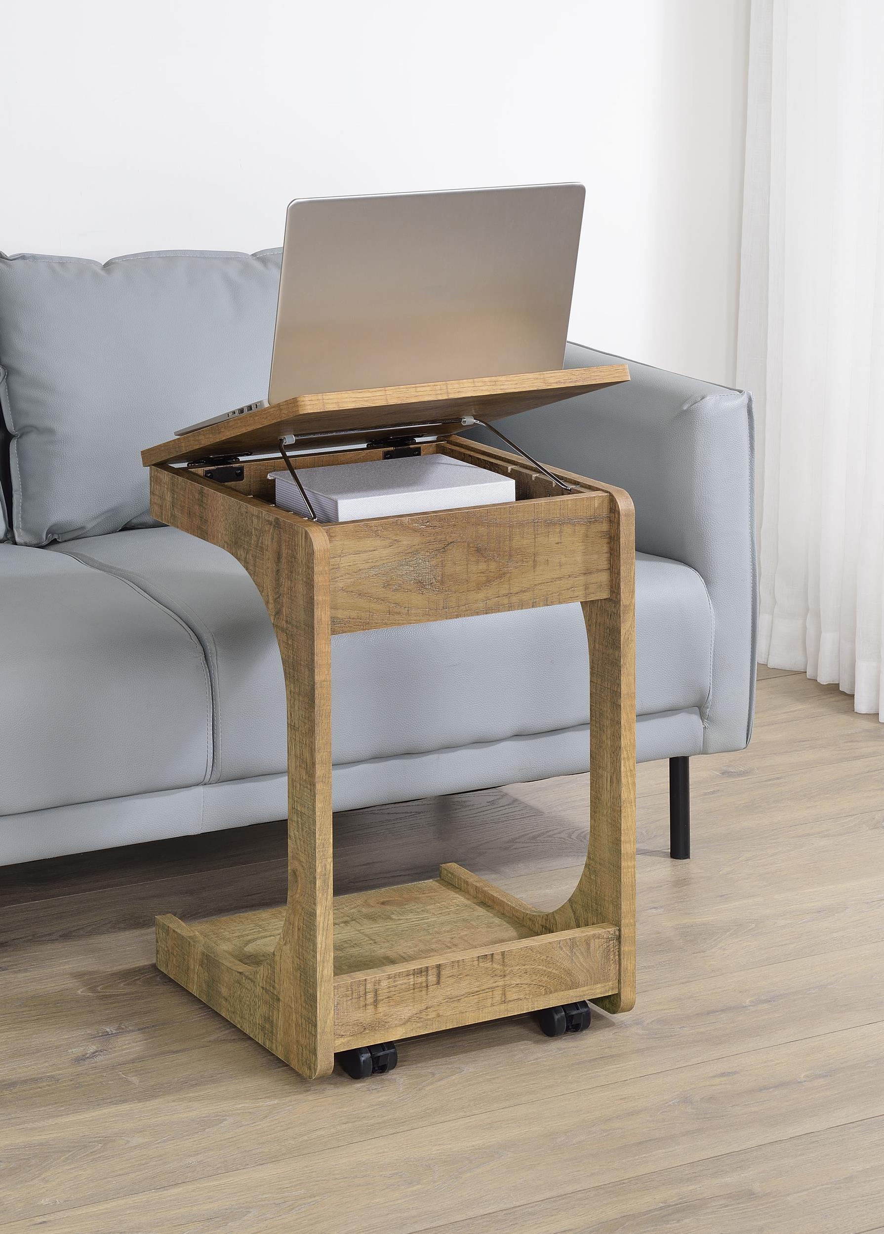 Ralston C-Shaped Lift-Top Sofa Side Table With Casters Mango - Image 3