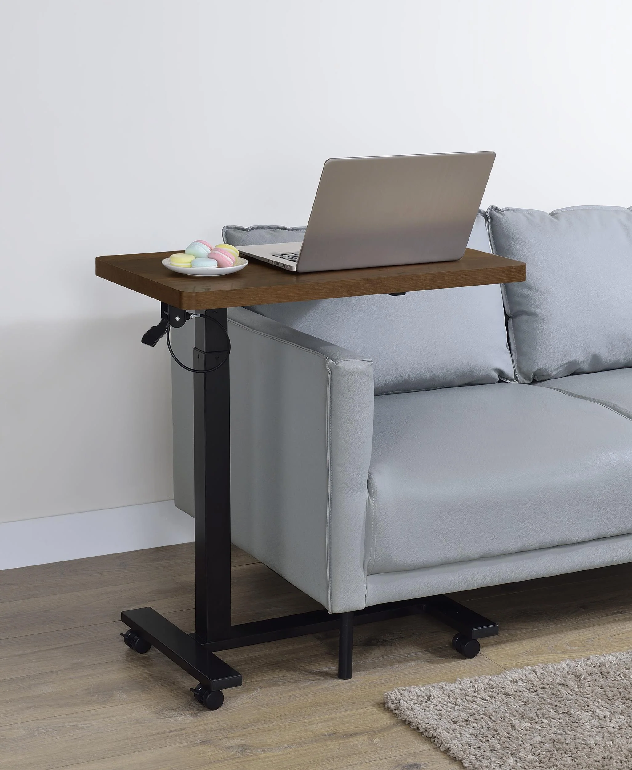 Westpark Pneumatic Adjustable C-Shape Side Table with Casters Dark Pine - Image 2