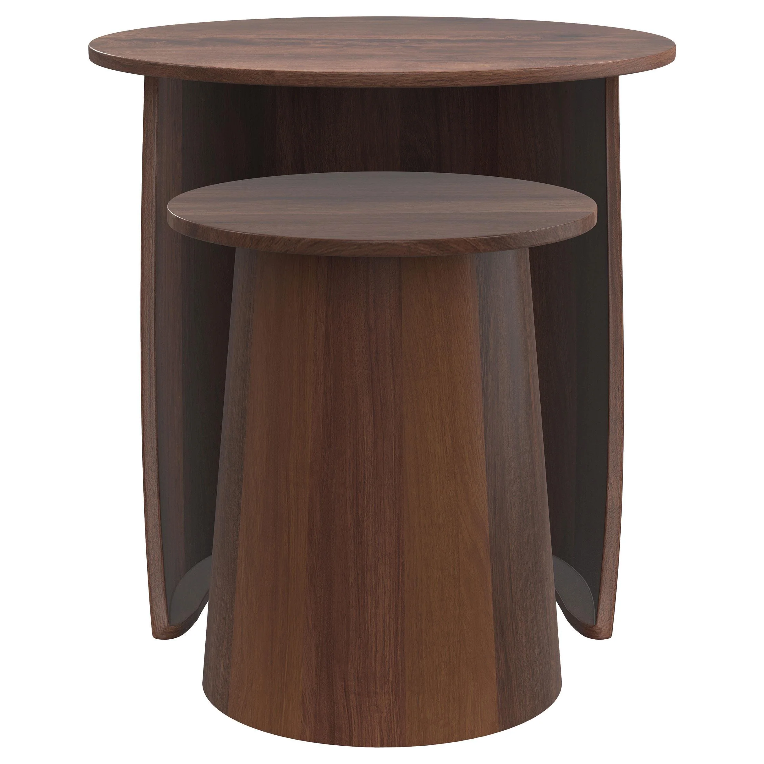 Yency 2-piece Round Mango Wood Nesting Table Set Dark Brown - Image 3
