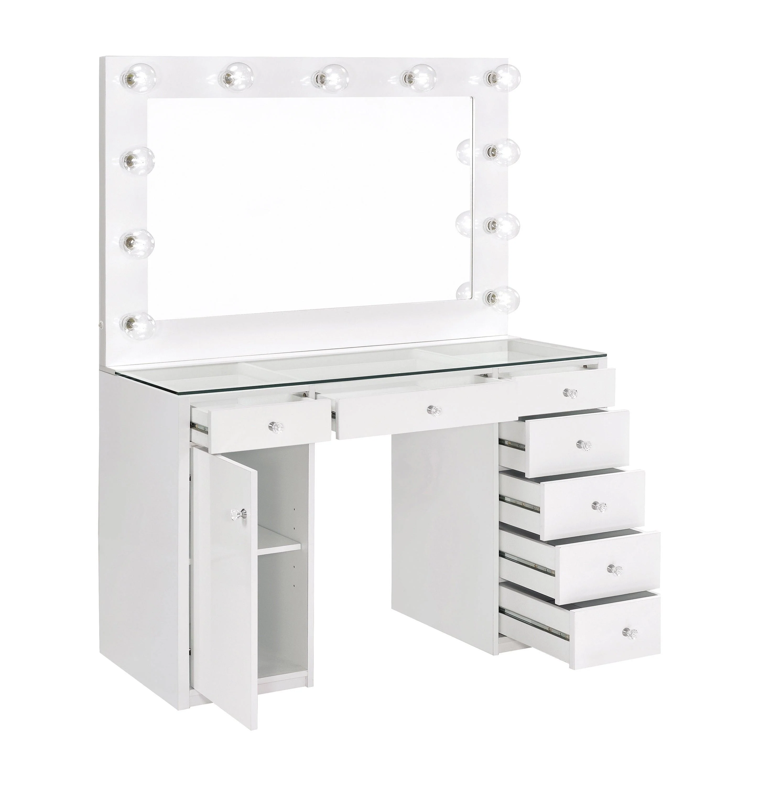 Percy 7 Drawer Glass Top Vanity Desk With Lighting White - Image 3