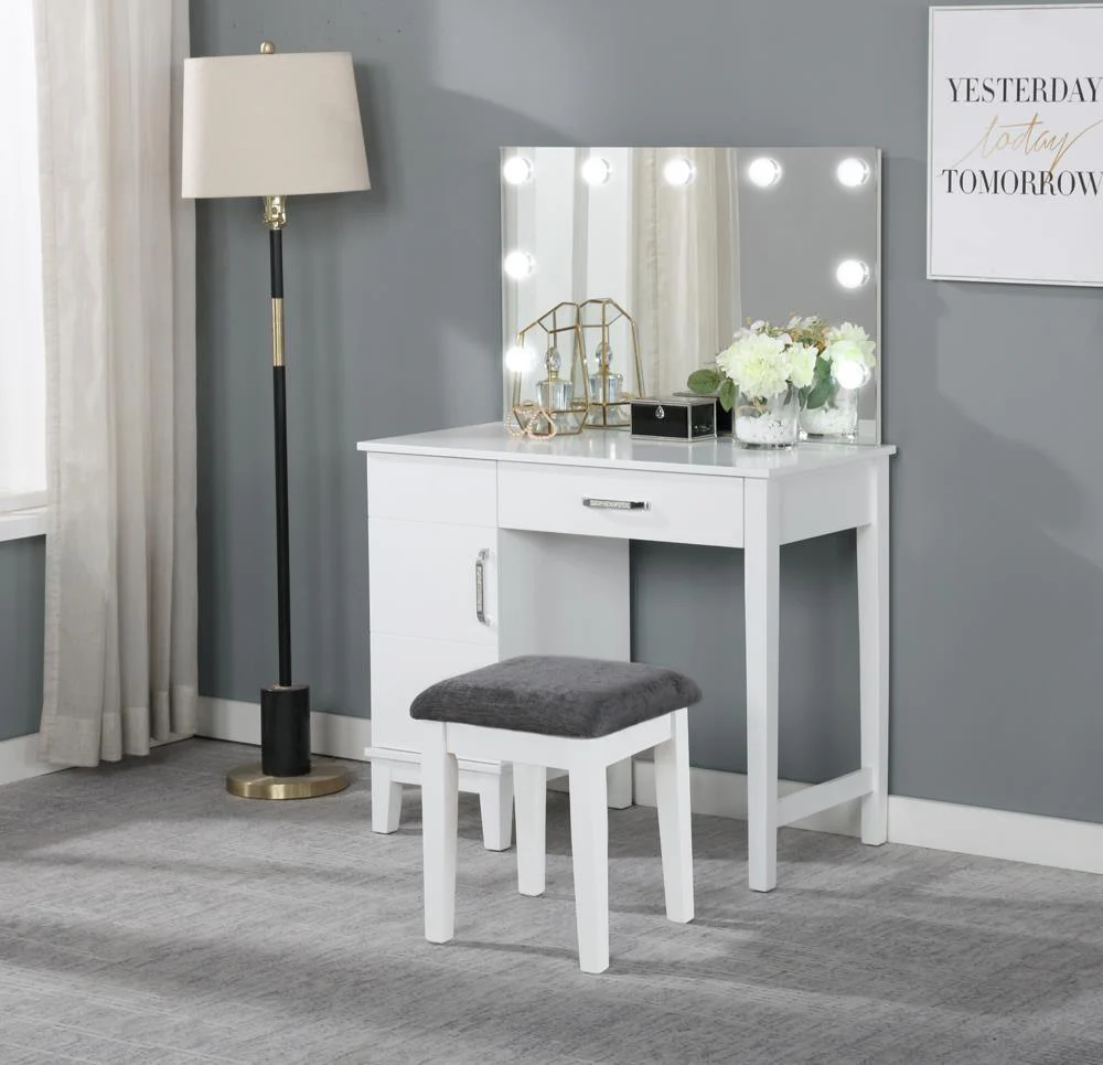 Elijah Vanity Set With LED Lights White Dark Grey