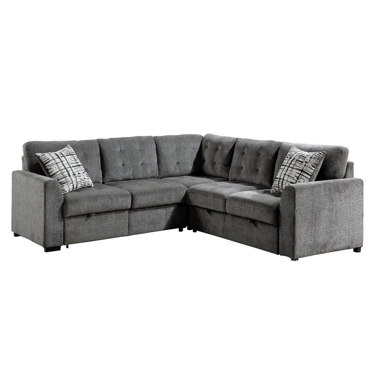 Lanning Gray Fabric 3-Piece Sectional With Pull out Bed Pull out Ottoman - Image 1